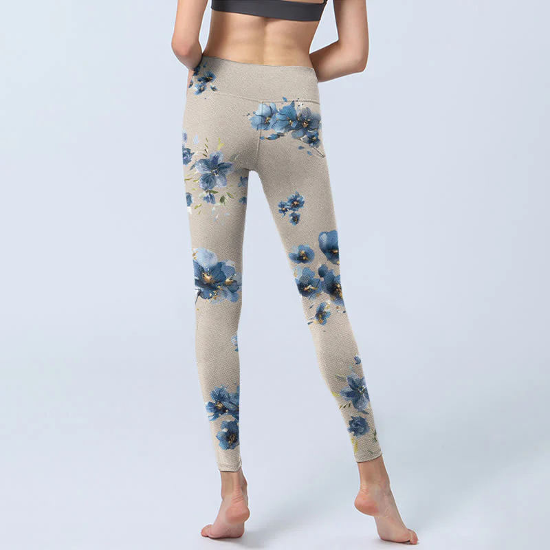 Buddha Stones Dark Blue Flower Gym Leggings Women's Yoga Pants