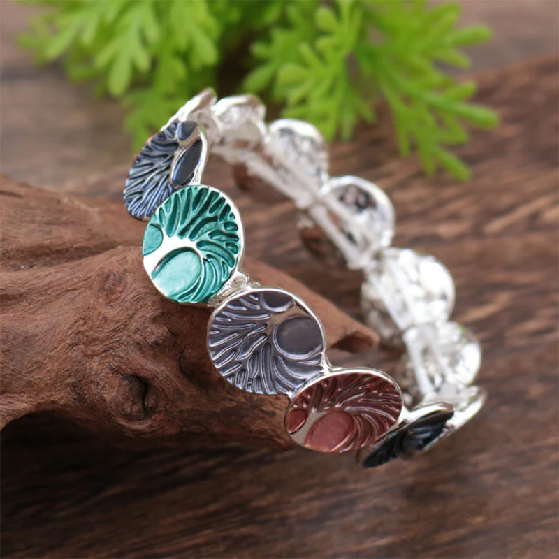 Buddha Stones The Tree Of Life Creation Enamel Alloy Bracelet