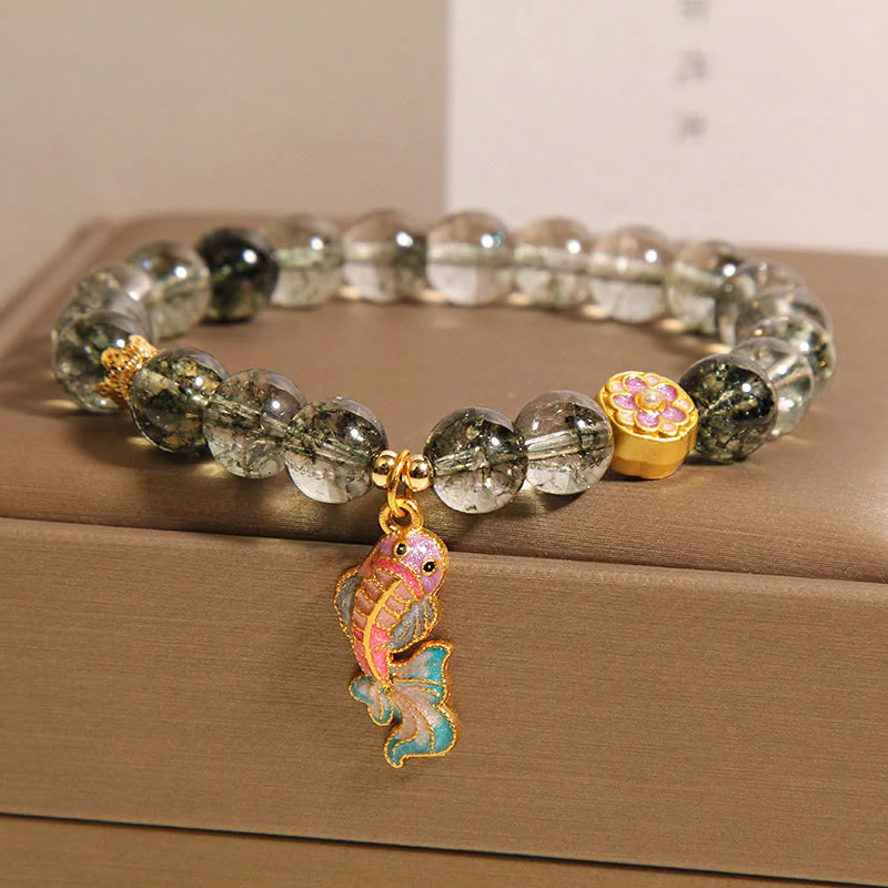 Buddha Stones Green Phantom Koi Fish Lucky Bracelet