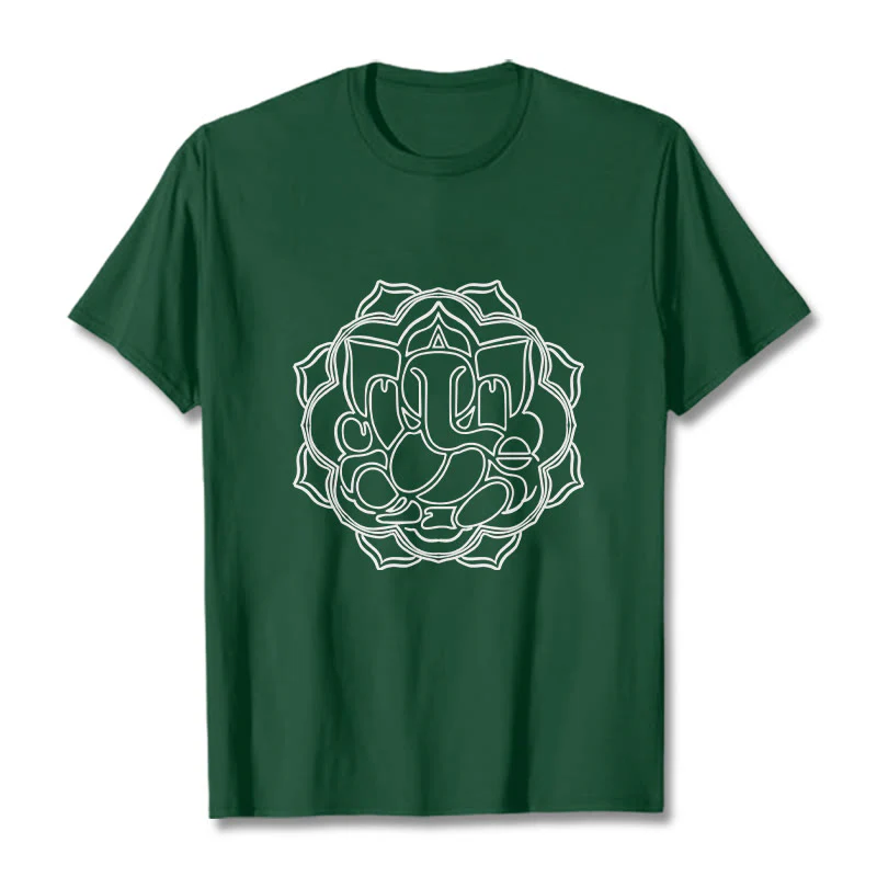 Buddha Stones Casual Mandala Design Ganesha Pattern Cotton Tee T-shirt