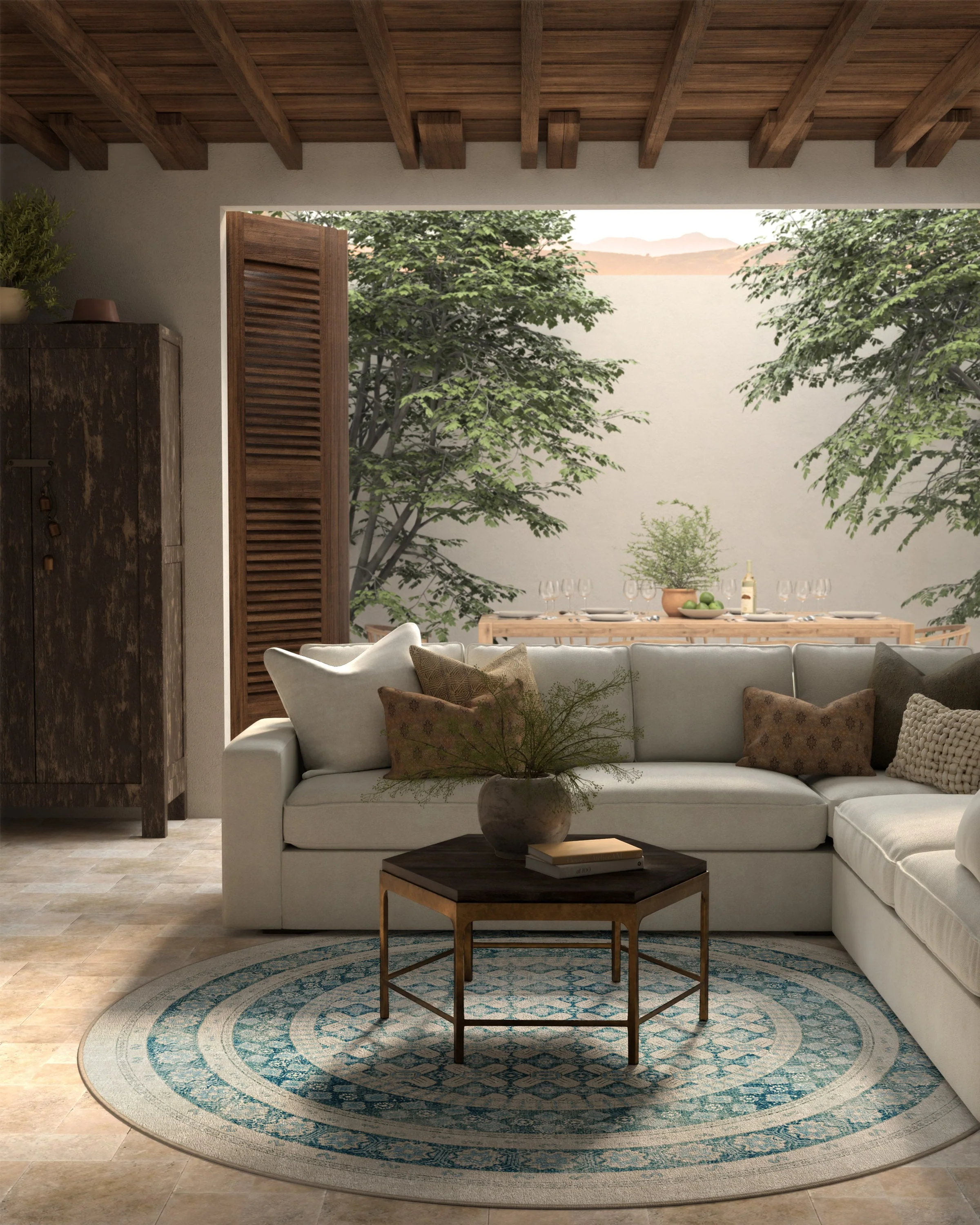 Cyrus Neutral & Blue Flatwoven Rug