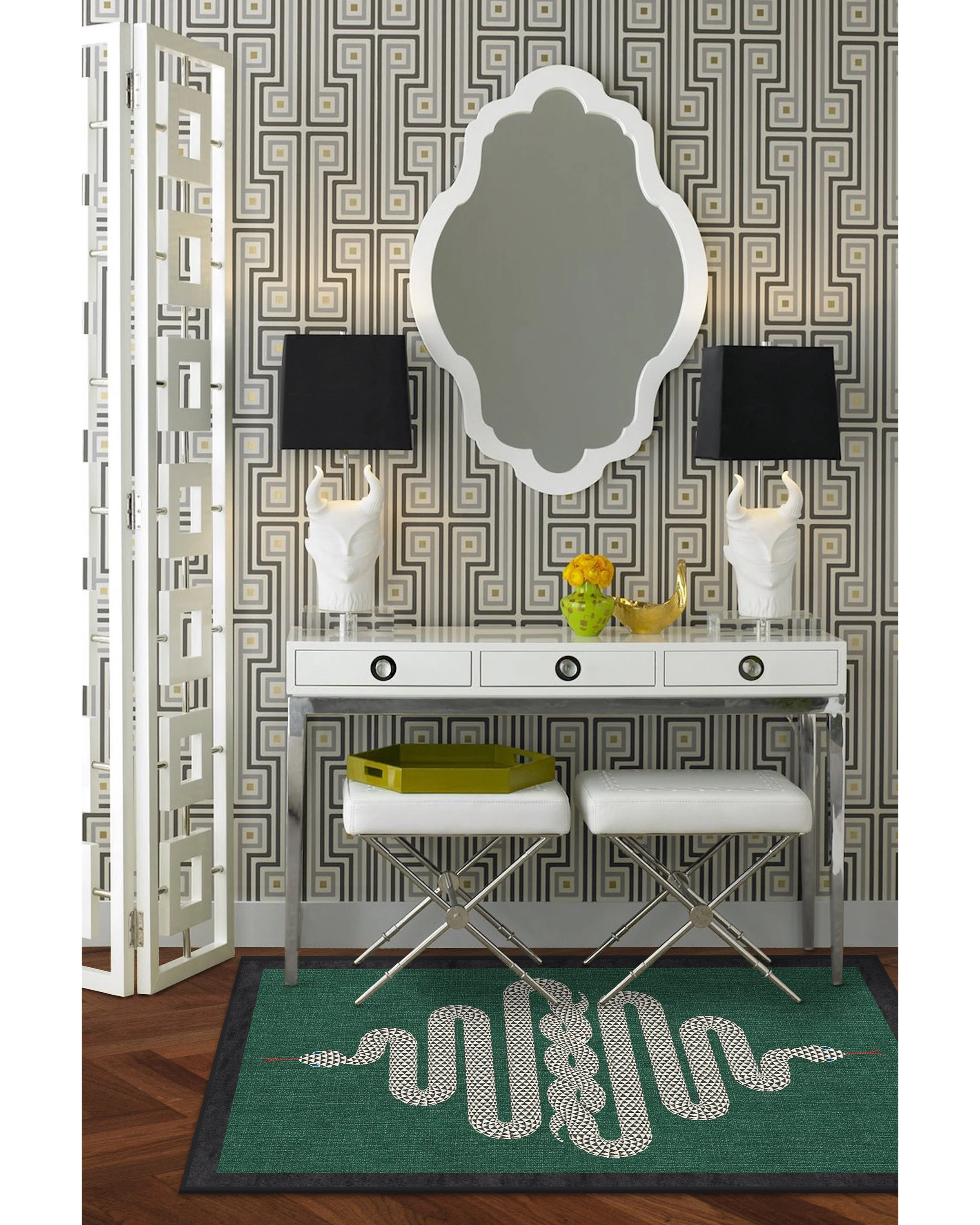 Venom Emerald Flatwoven Rug by Jonathan Adler