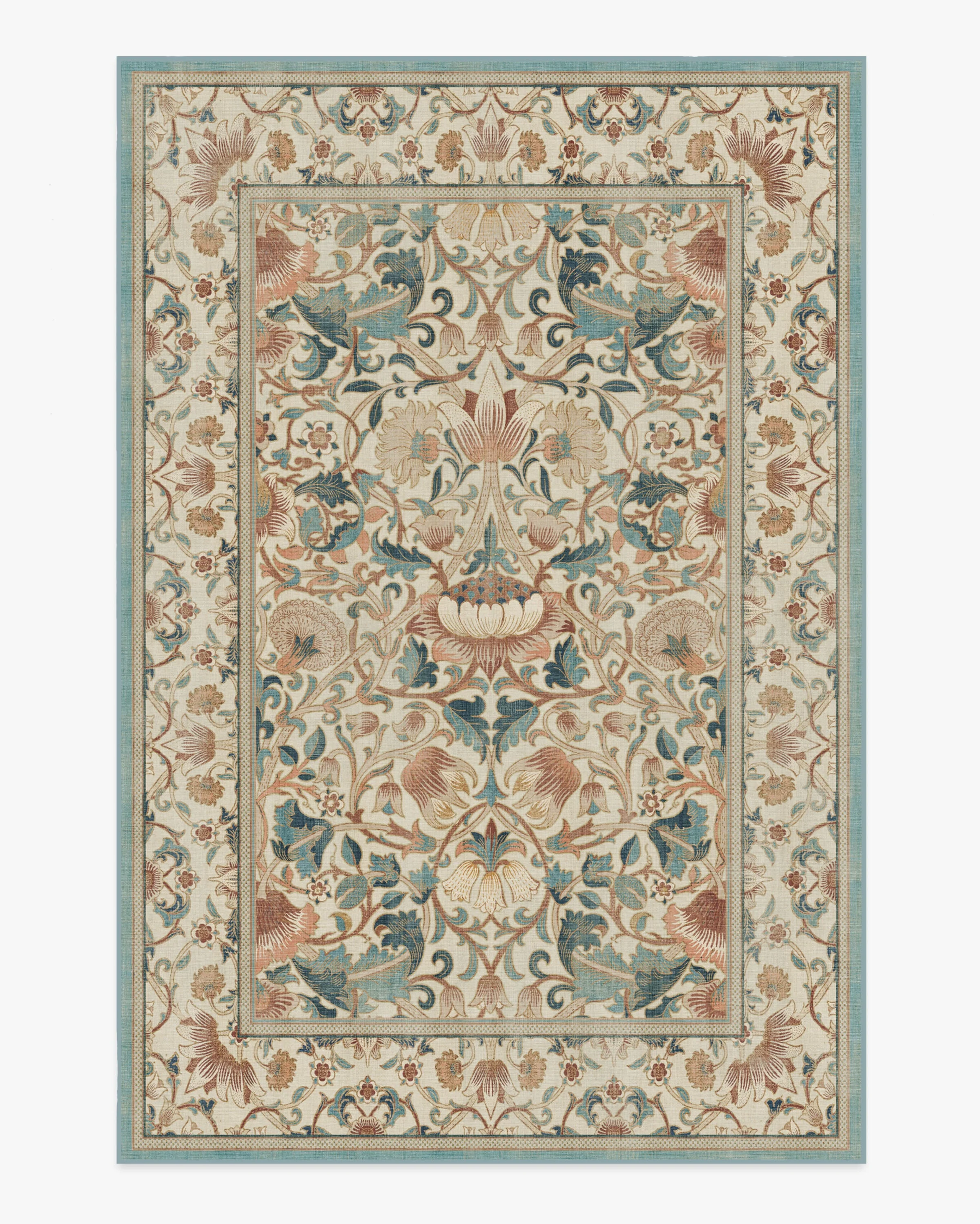 Lodden Soft Rose & Teal Rug by Morris & Co.