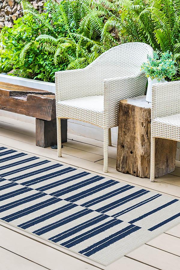 Offset Stripe Navy Outdoor Rug