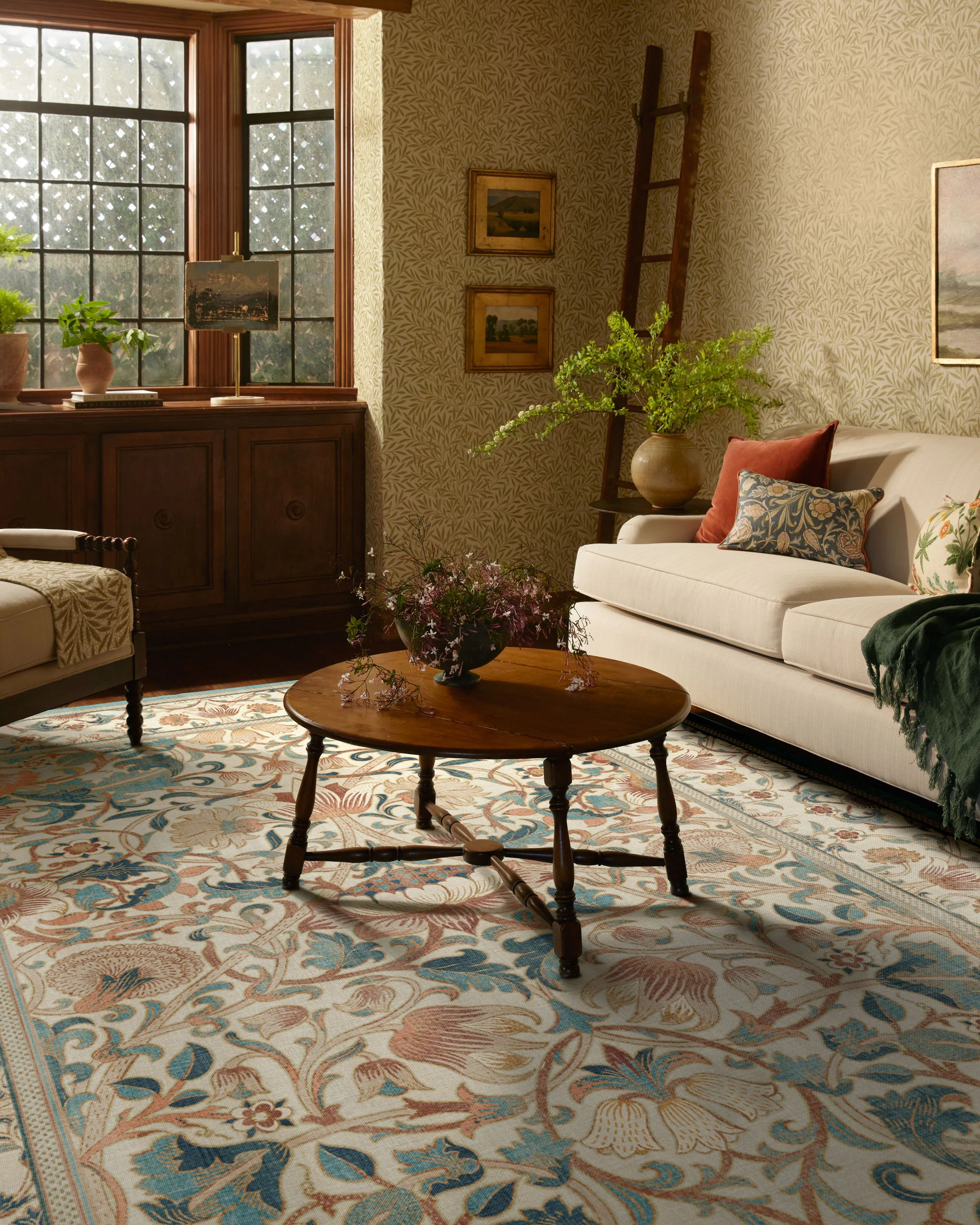 Lodden Soft Rose & Teal Rug by Morris & Co.