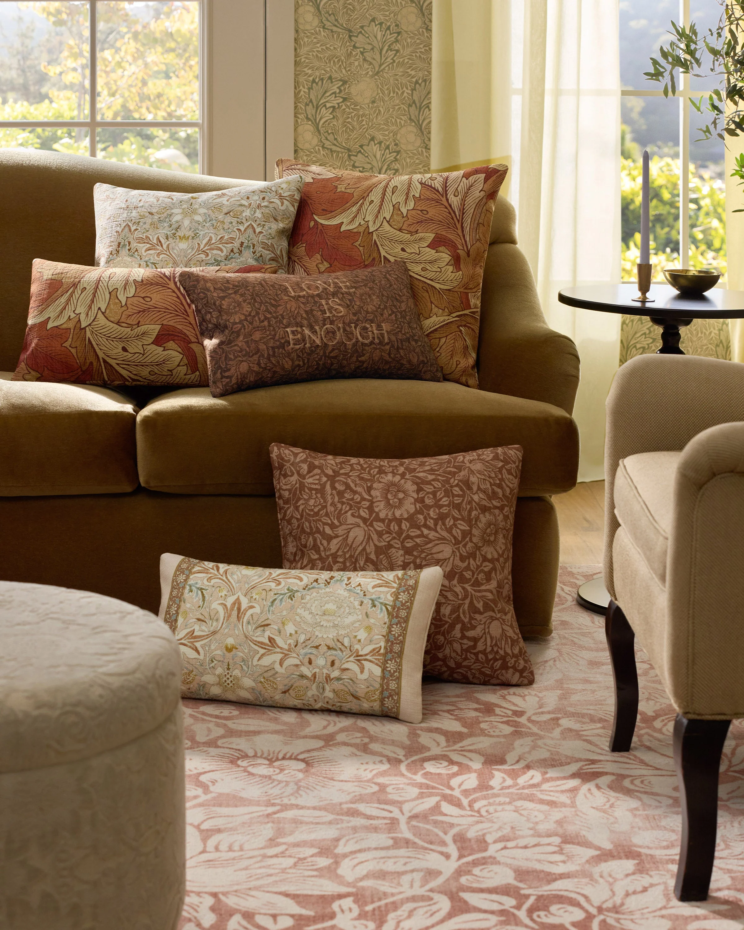 Acanthus Warm Neutral Woven Throw Pillow by Morris & Co.