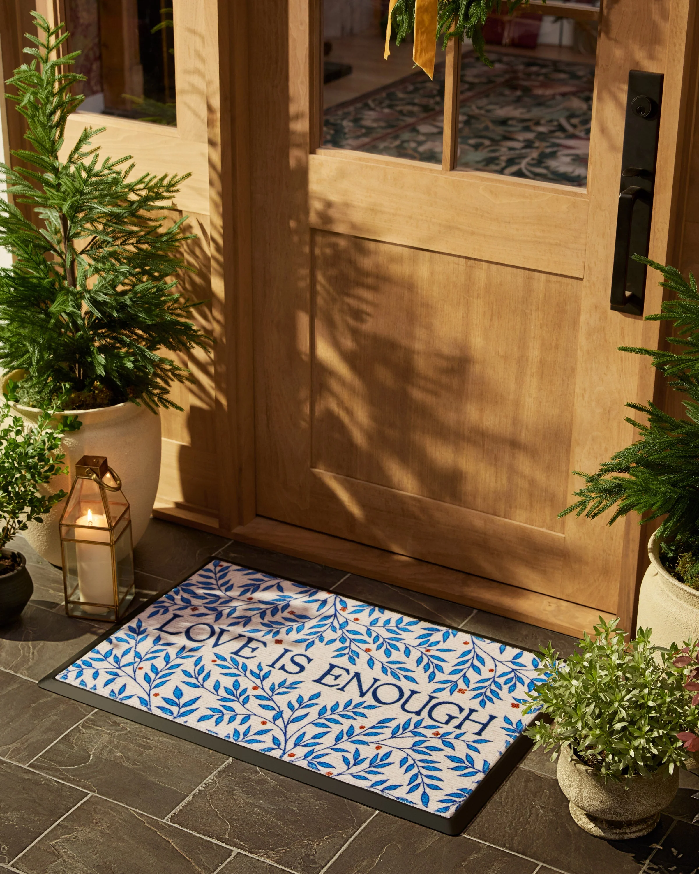 Love Is Enough Indigo & Ivory Doormat by Morris & Co.