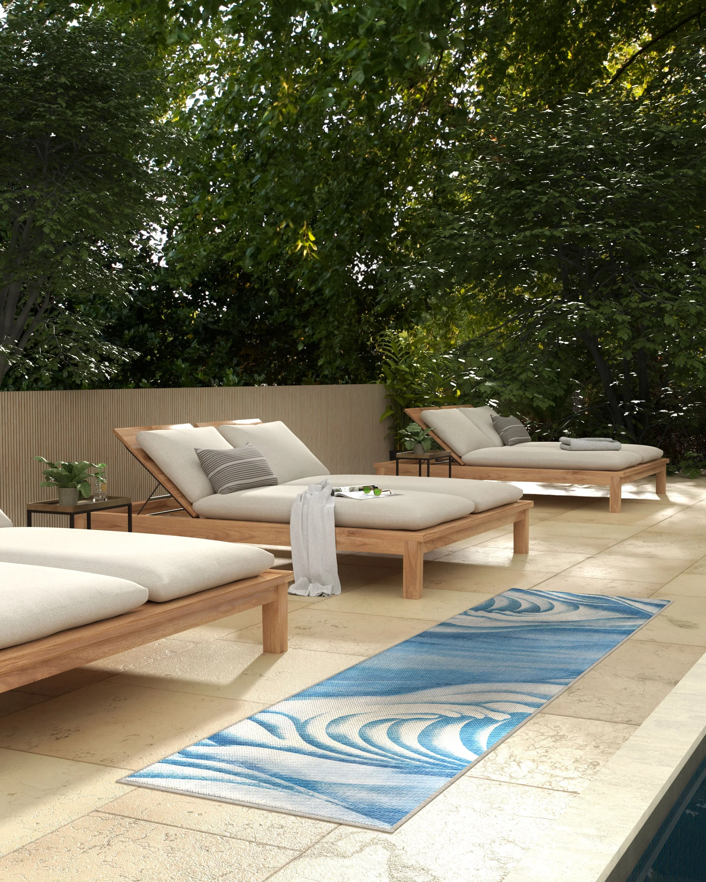 Waves Soft Blue Outdoor Rug by Gracie