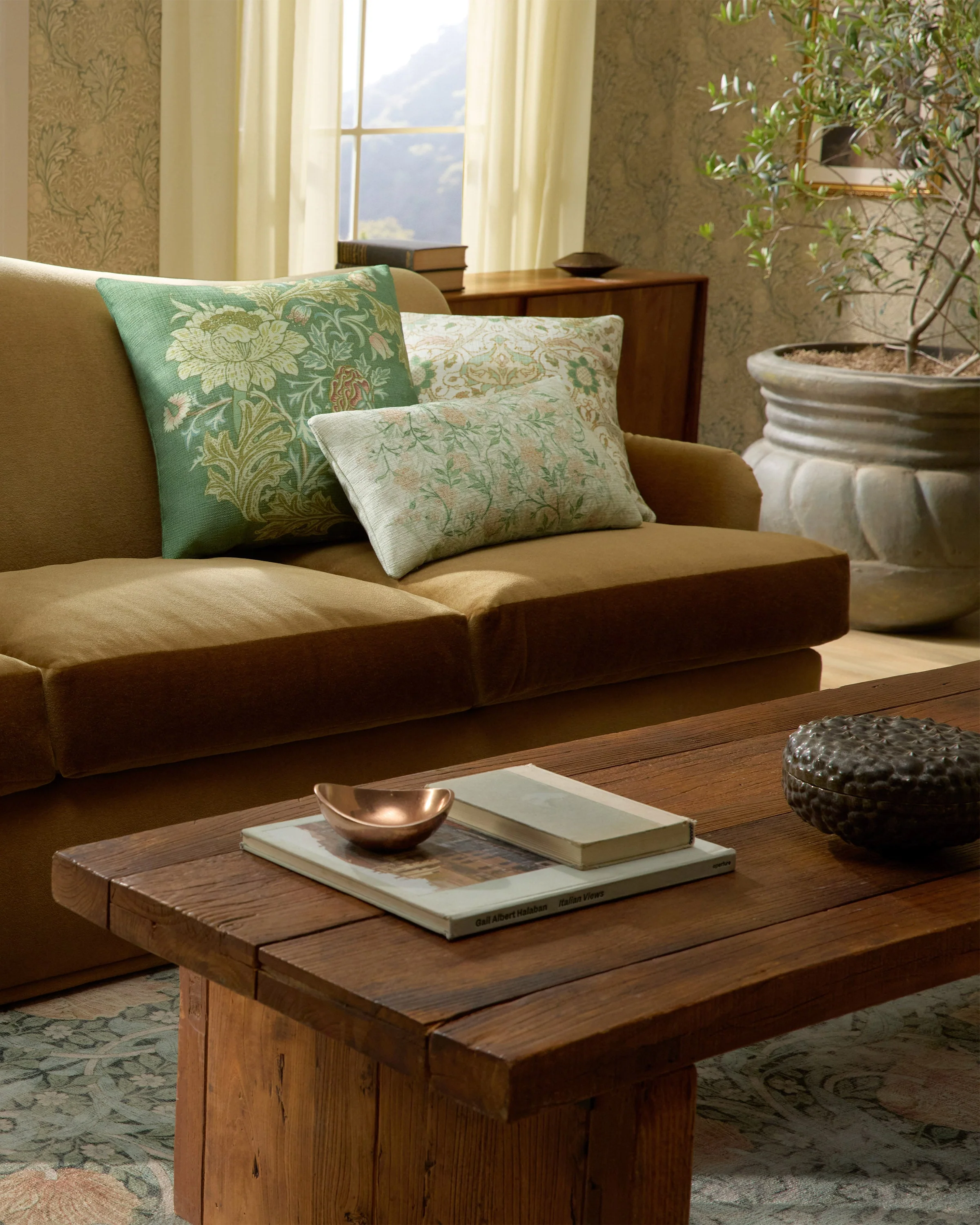 Jasmine Soft Sage Woven Lumbar Throw Pillow by Morris & Co.