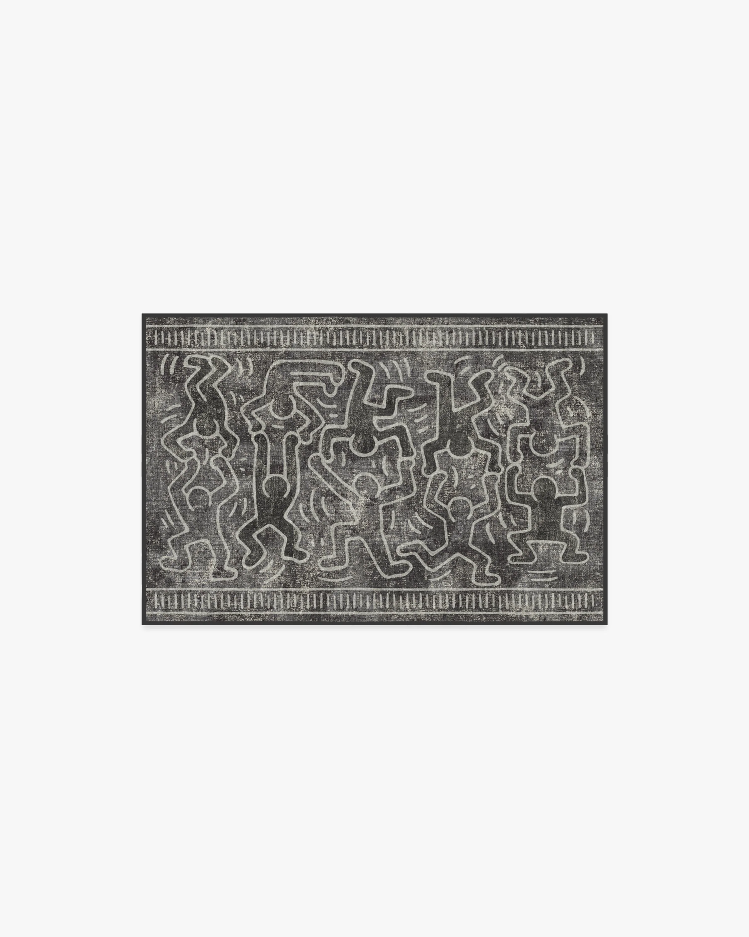 Balancing Act Black Flatwoven Rug by Keith Haring