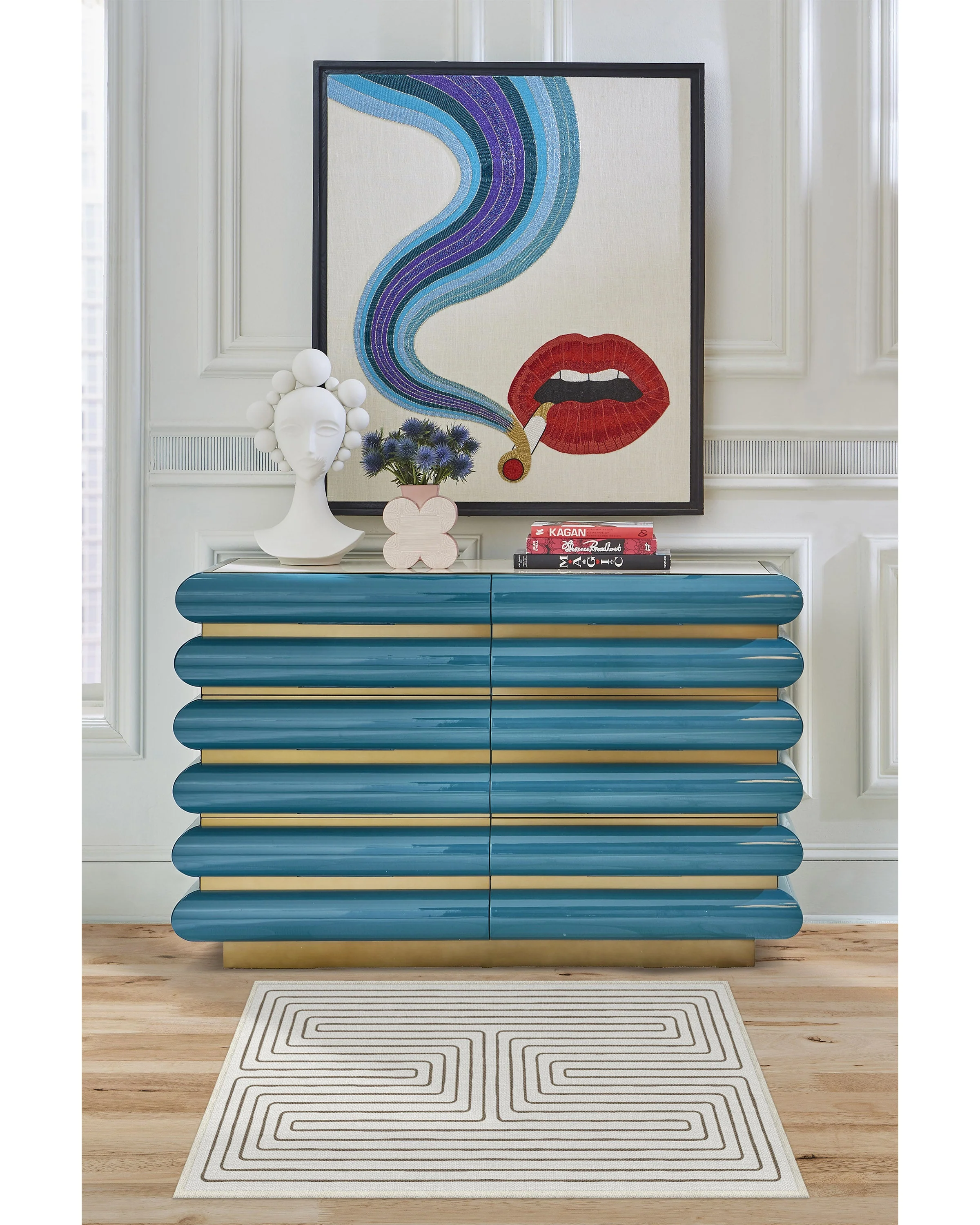 Labyrinth Camel & Ivory Flatwoven Rug by Jonathan Adler