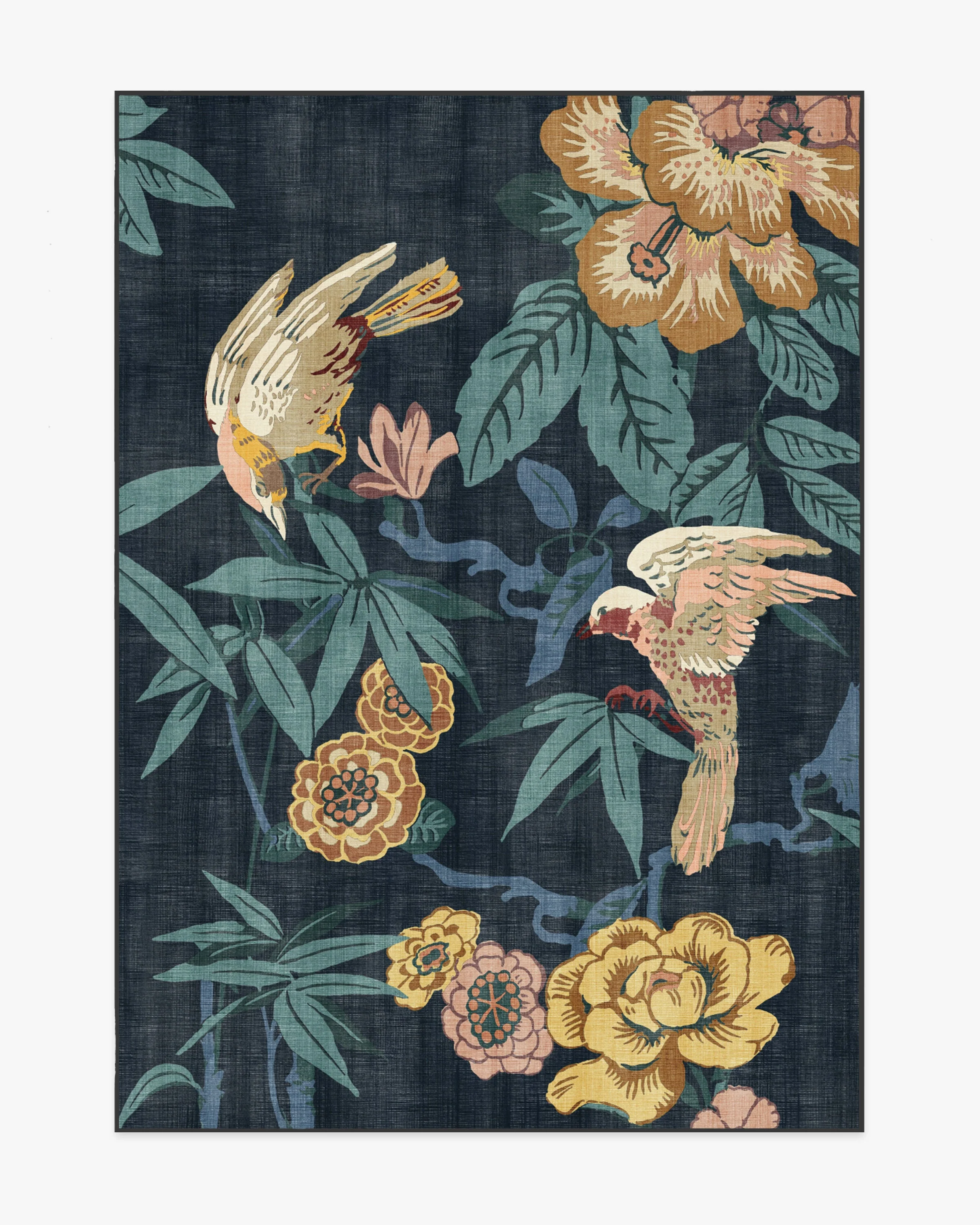 Bamboo & Bird Indigo Flatwoven Rug by Sanderson