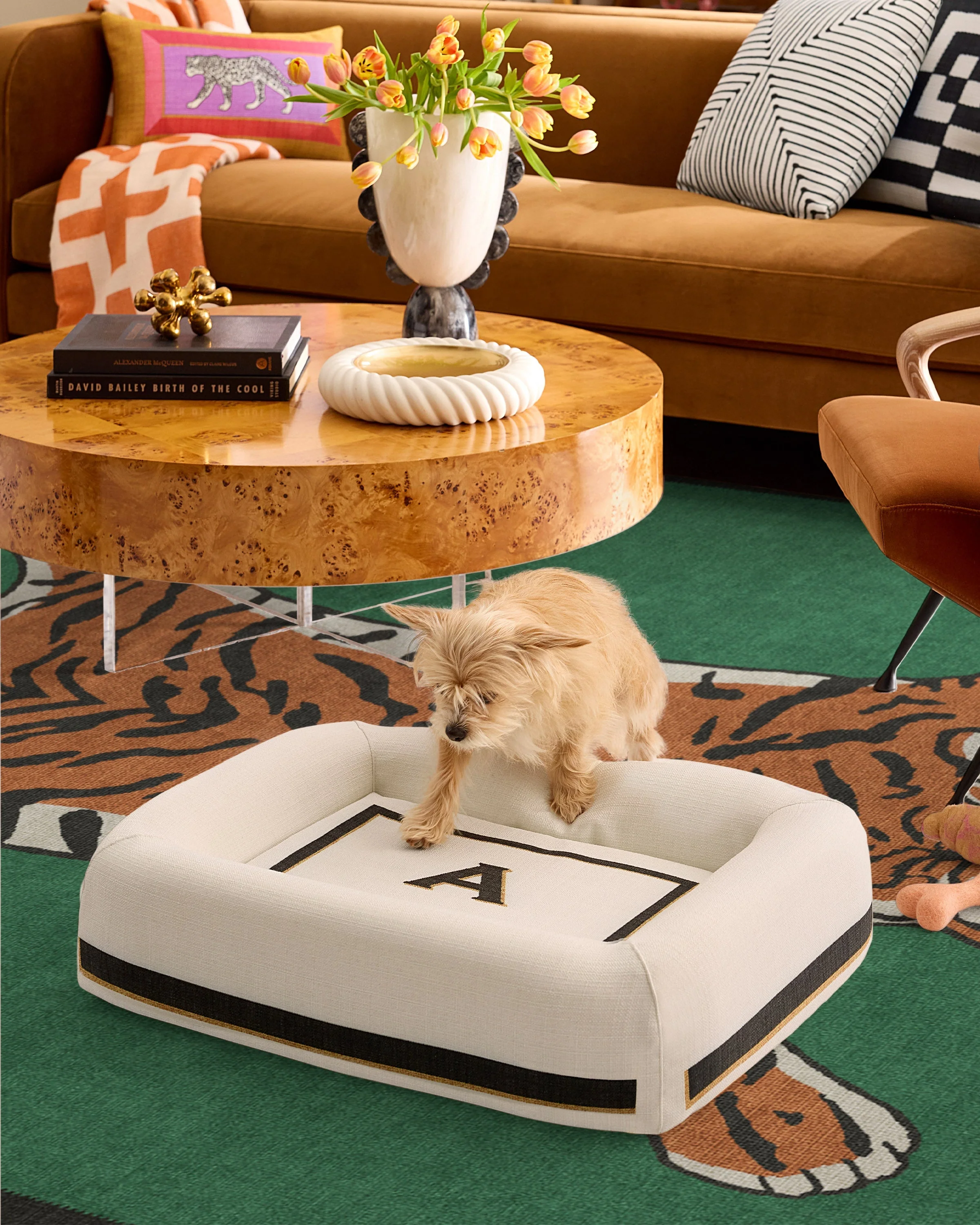 Classic Monogram Ivory Woven Pet Bed, Small by Jonathan Adler
