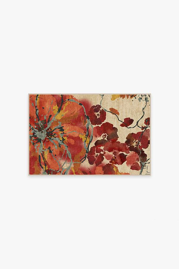 Watercolor Floral Coral Flatwoven Rug