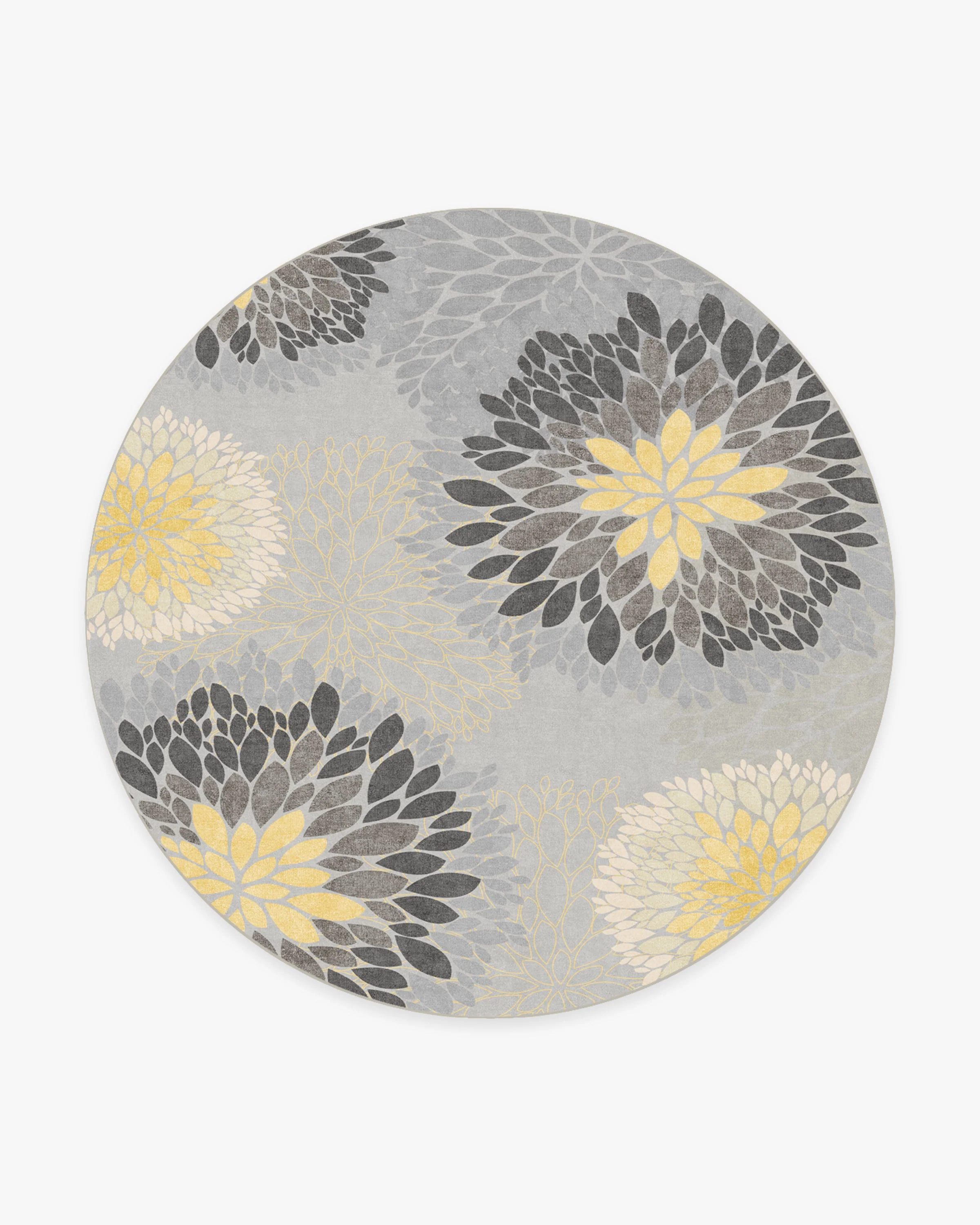 Floral Medallion Yellow Grey Rug