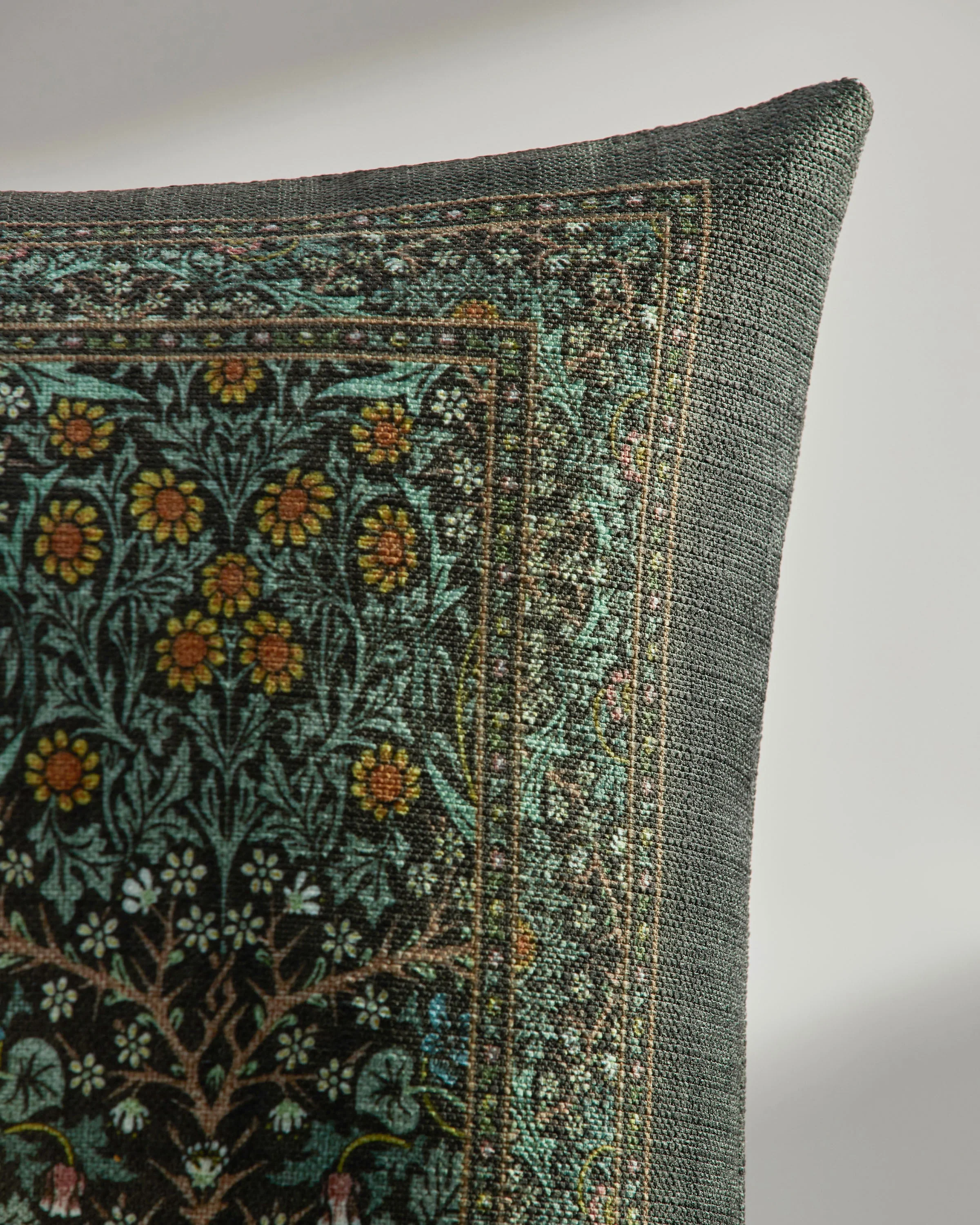 Blackthorn Forest Green Woven Throw Pillow by Morris & Co.