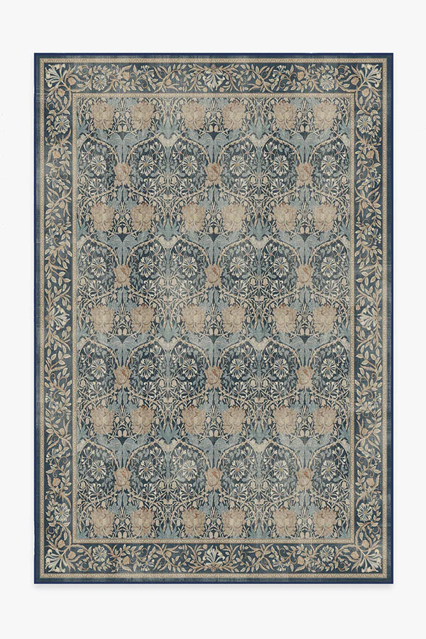 Honeysuckle & Tulip Indigo Flatwoven Rug by Morris & Co.