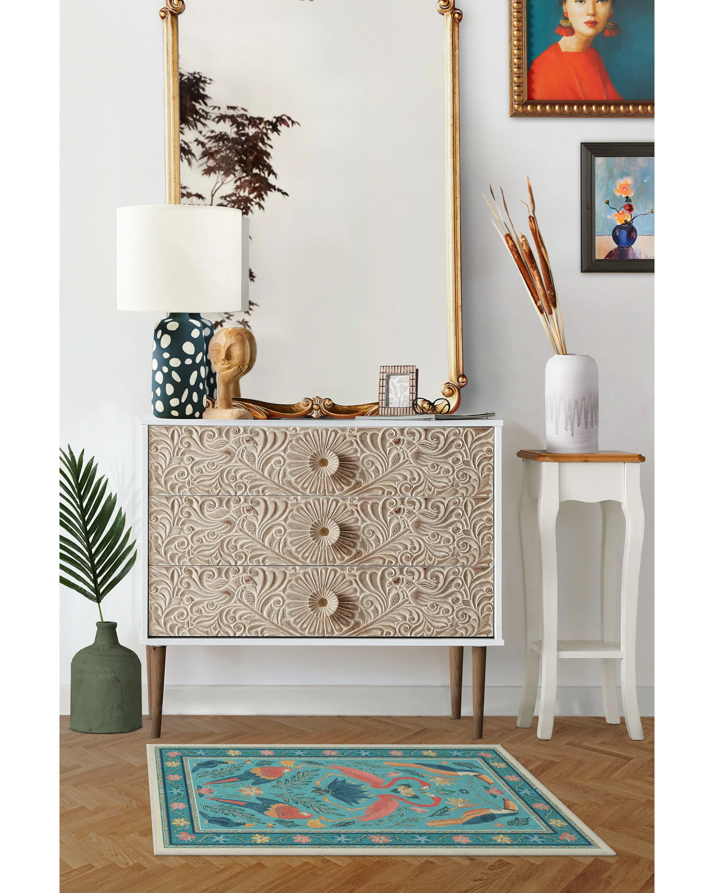 Birds Of A Feather Aqua Rug by Iris Apfel