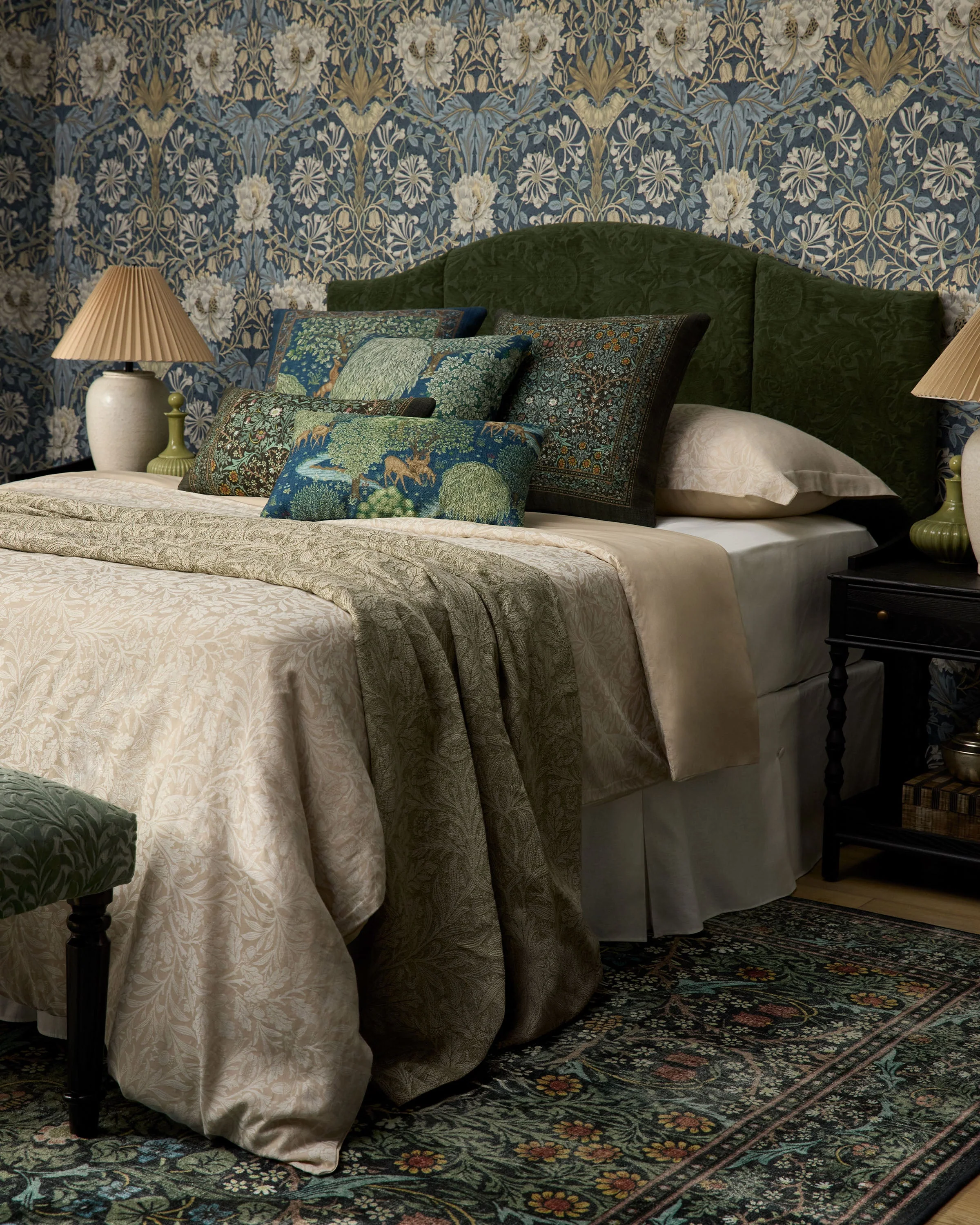 Blackthorn Forest Green Woven Lumbar Throw Pillow by Morris & Co.