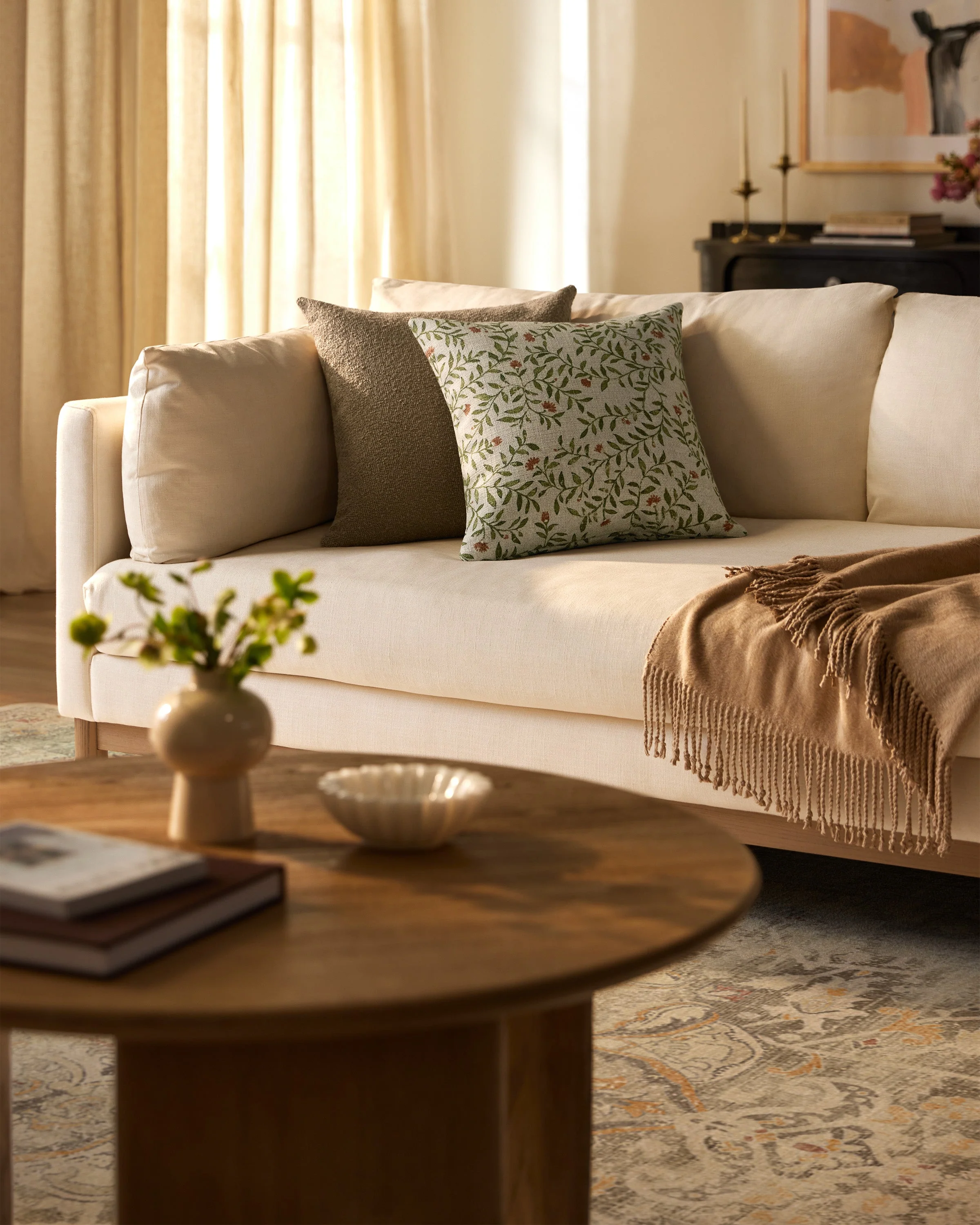 Waverly Natural & Green Woven Throw Pillow