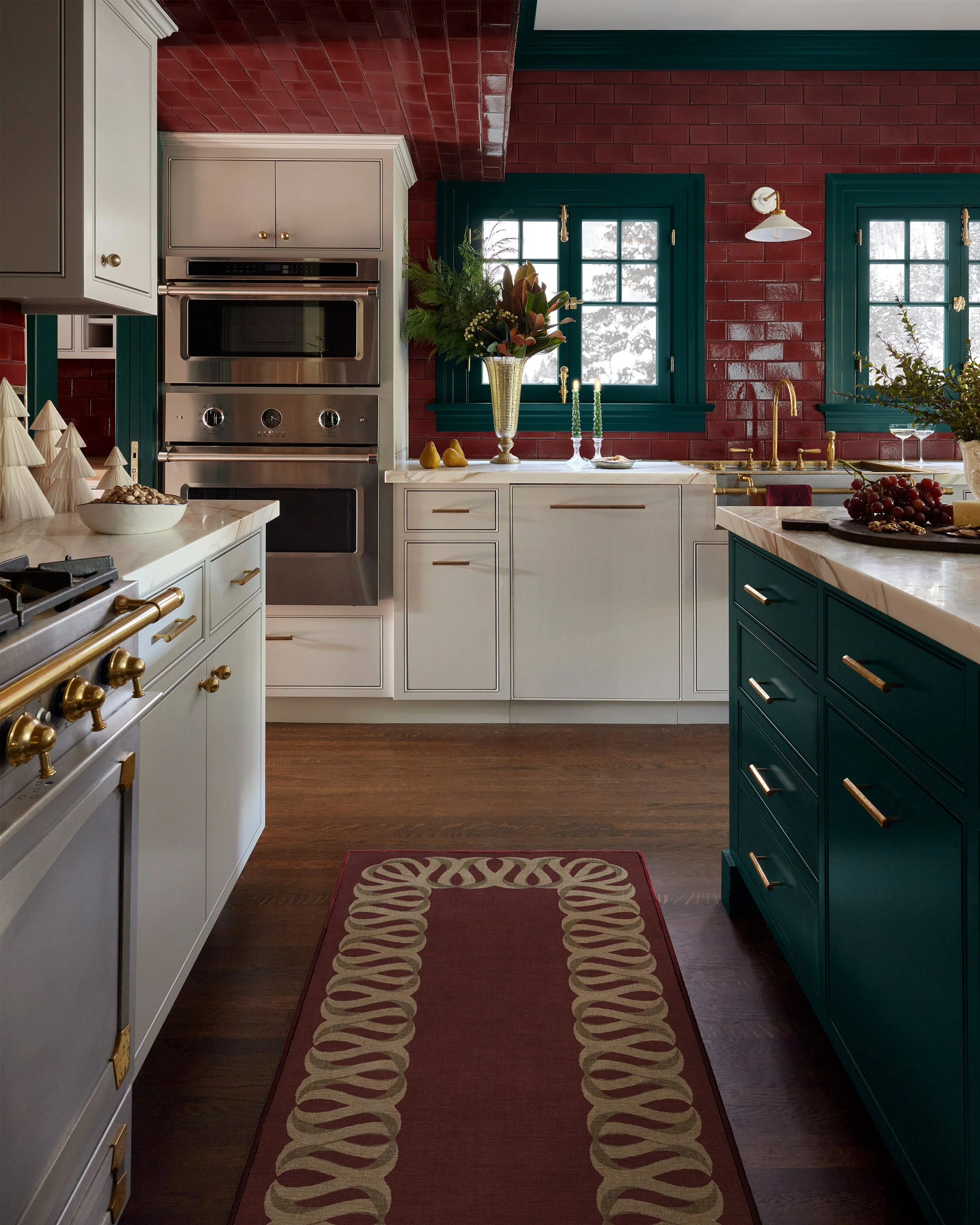 Ribbon Border Red & Natural Rug