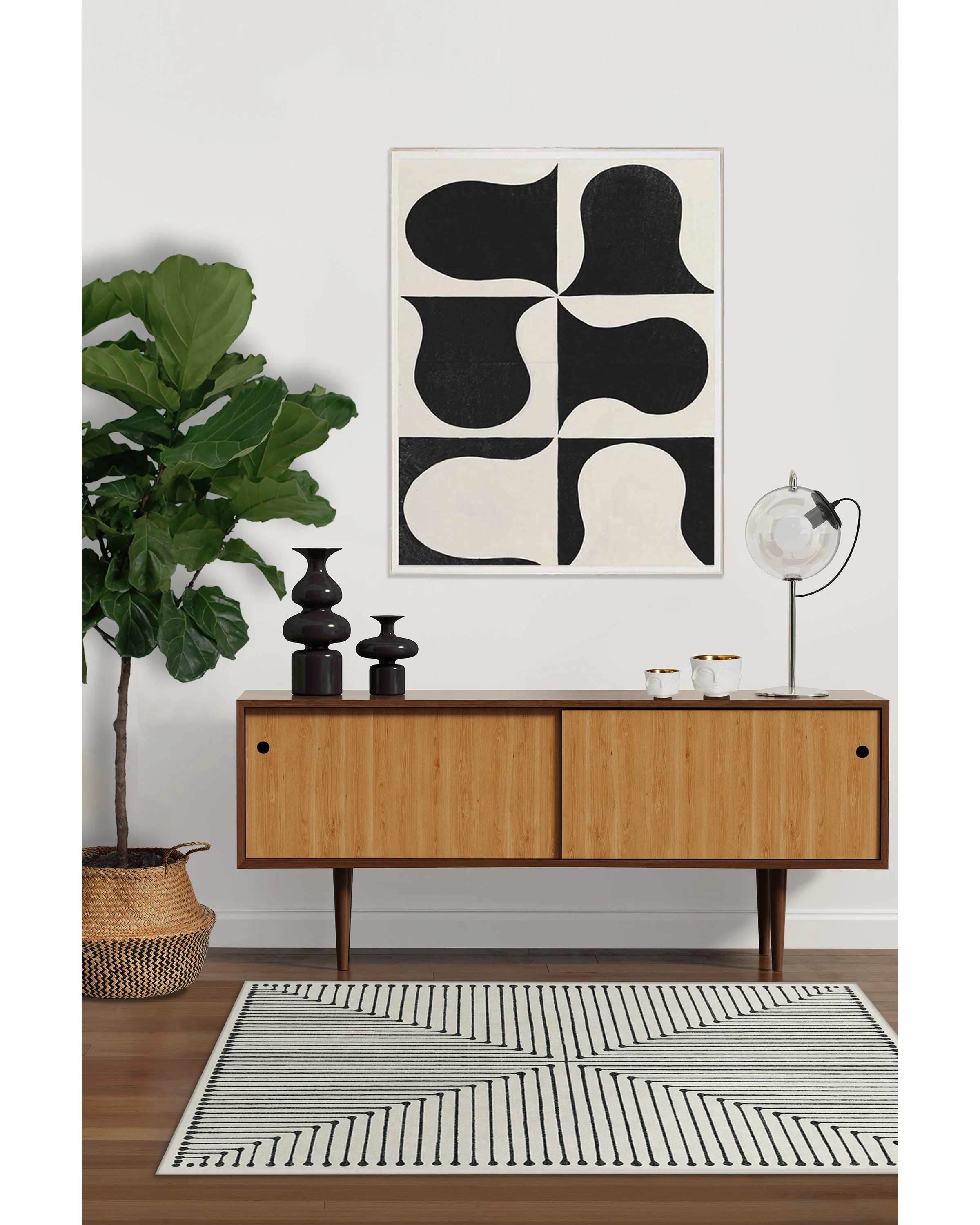 Inkdrop Black & Ivory Rug by Jonathan Adler