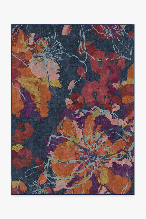 Watercolor Floral Navy Flatwoven Rug