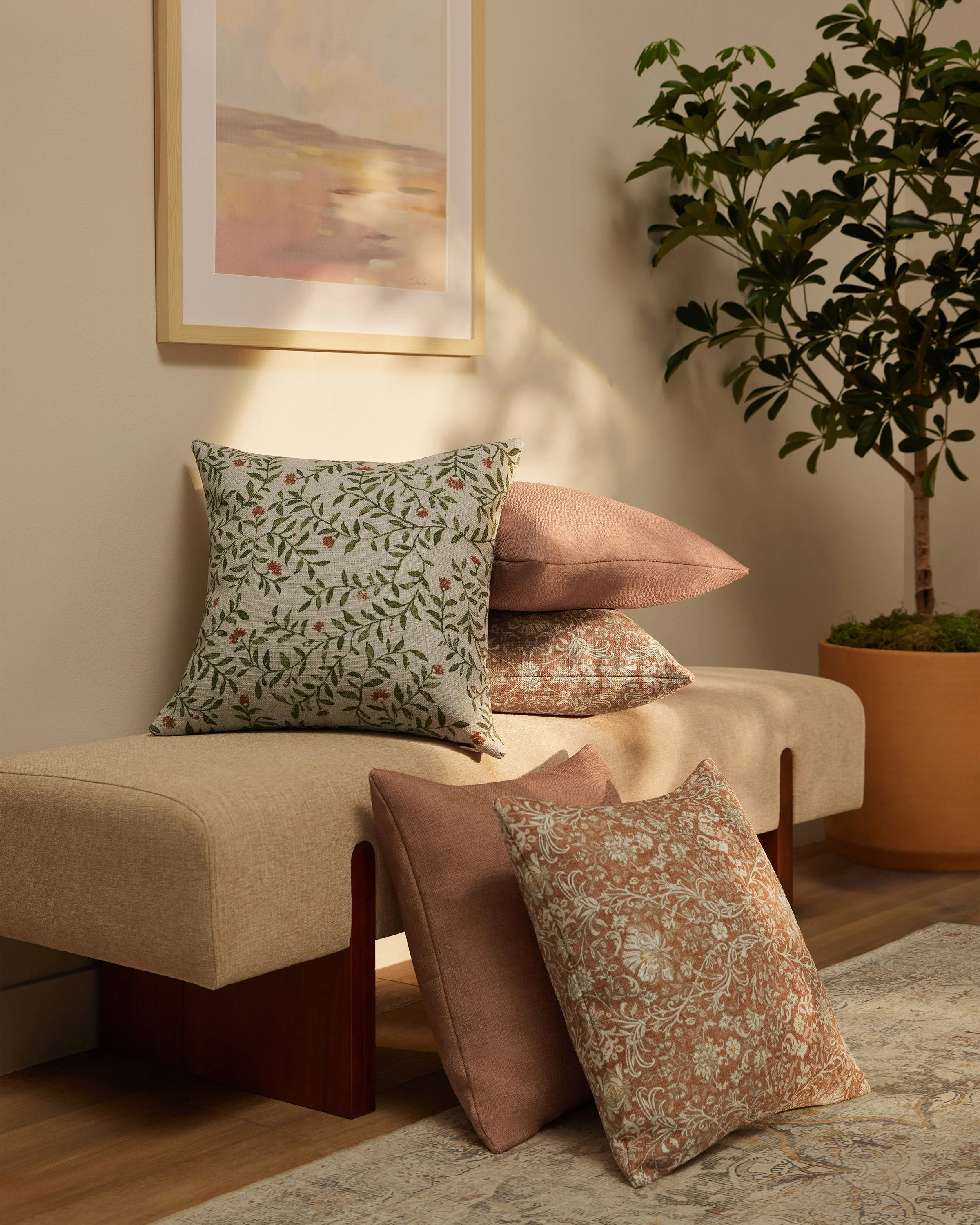 Waverly Natural & Green Woven Throw Pillow