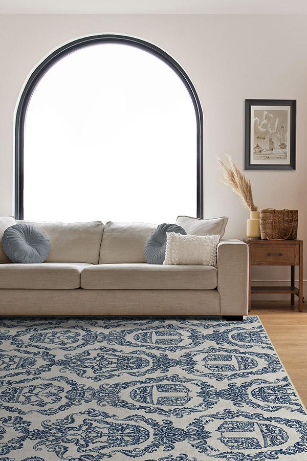 Dark Side Damask Delft Blue Flatwoven Rug