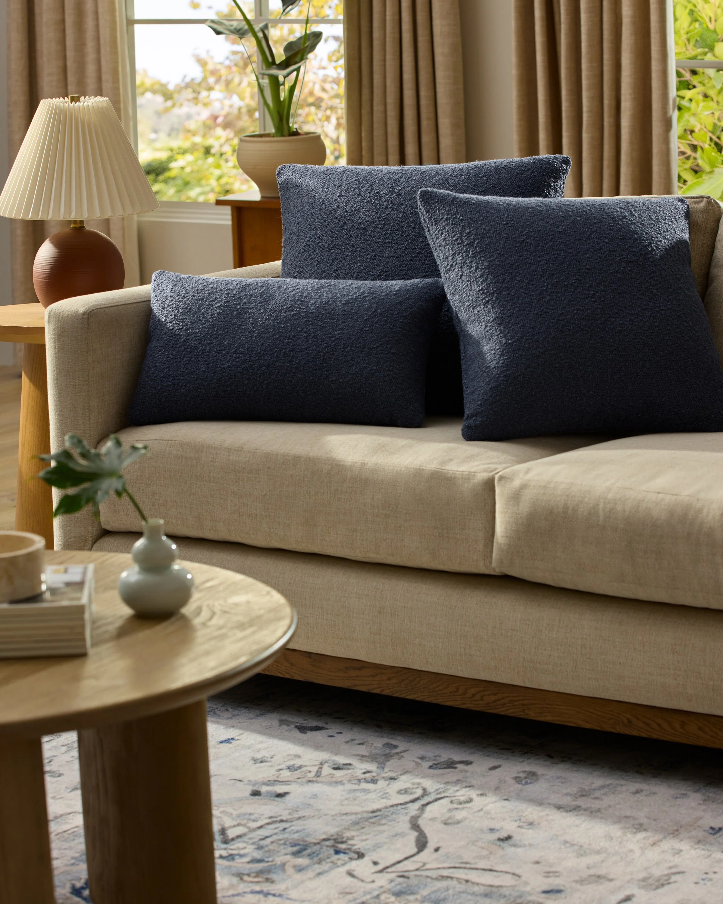 Navy Boucle Throw Pillow