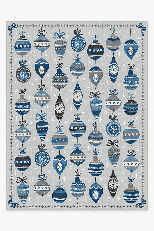 Festive Garland Blue Grey Outdoor Rug