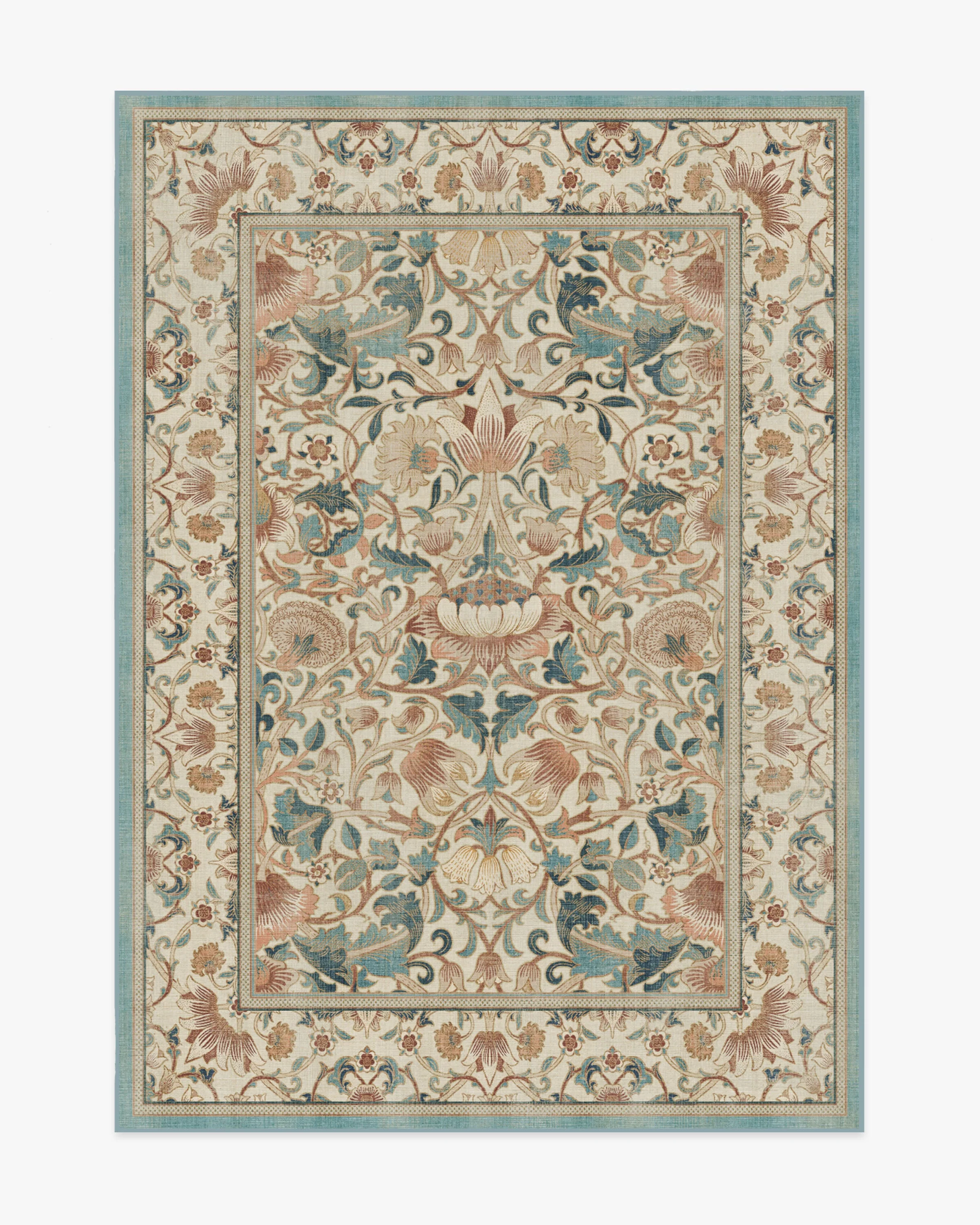 Lodden Soft Rose & Teal Rug by Morris & Co.