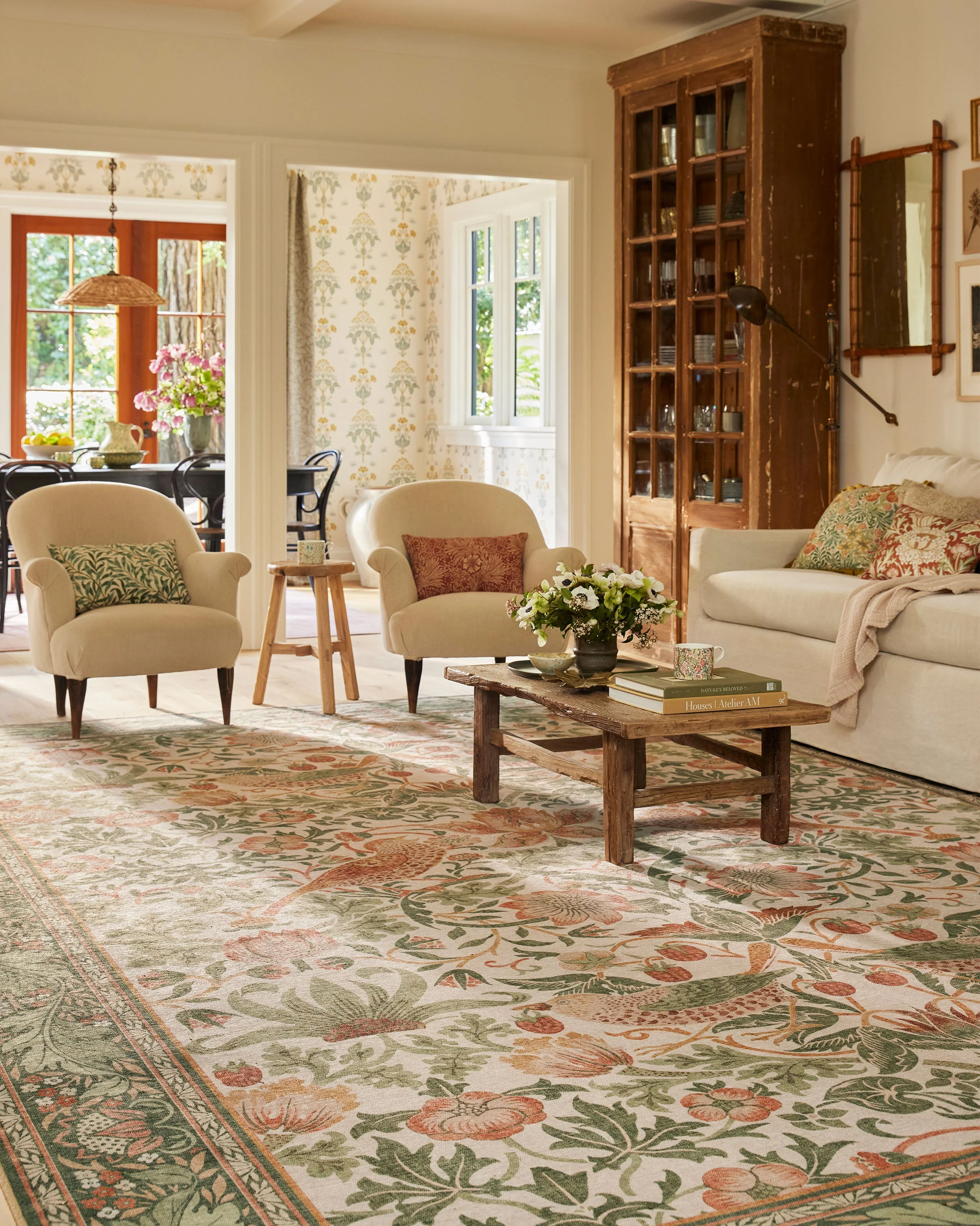 Strawberry Thief Sage & Rose Flatwoven Rug by Morris & Co.