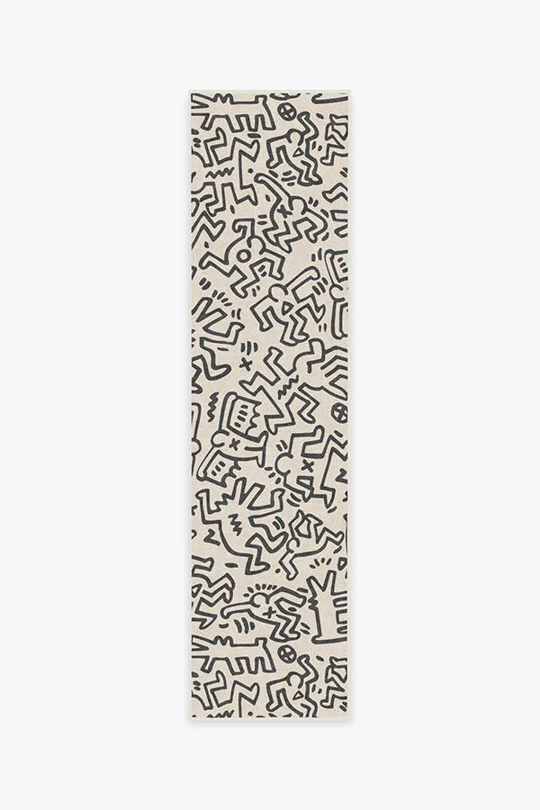Block Party Black & Ivory Flatwoven Rug by Keith Haring