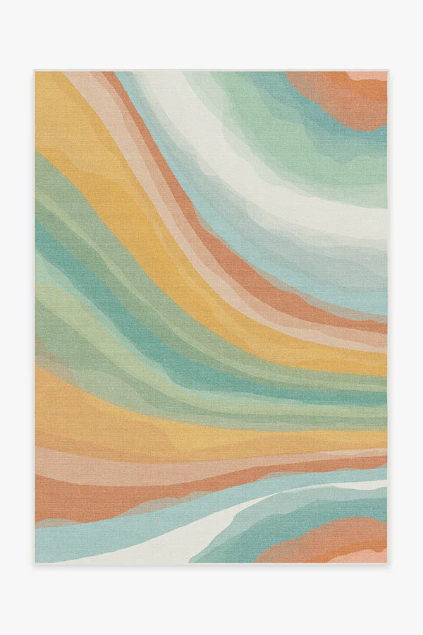 Watercolor Waves Copper Jade Outdoor Rug