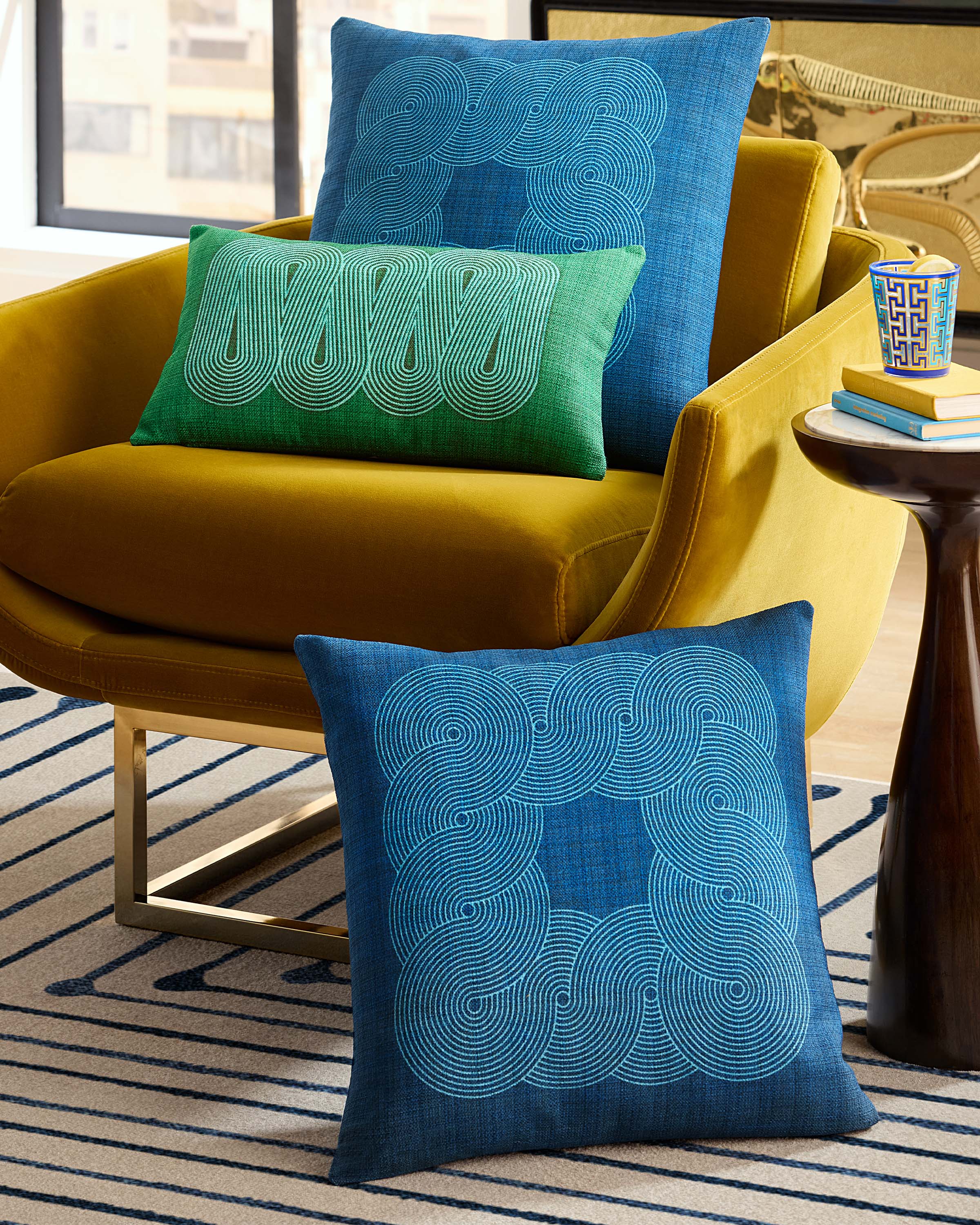 Pompidou Blue Woven Throw Pillow by Jonathan Adler