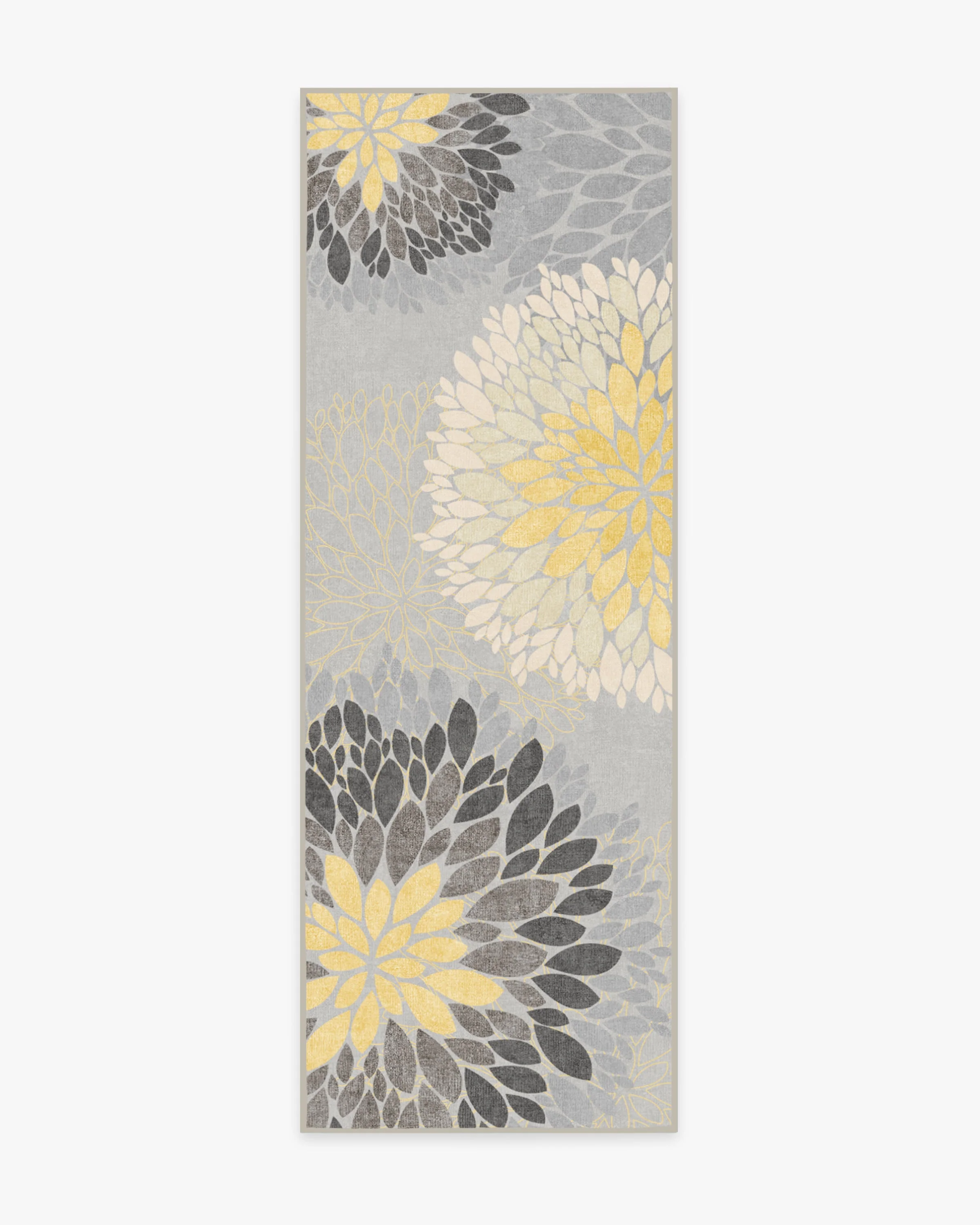 Floral Medallion Yellow Grey Rug