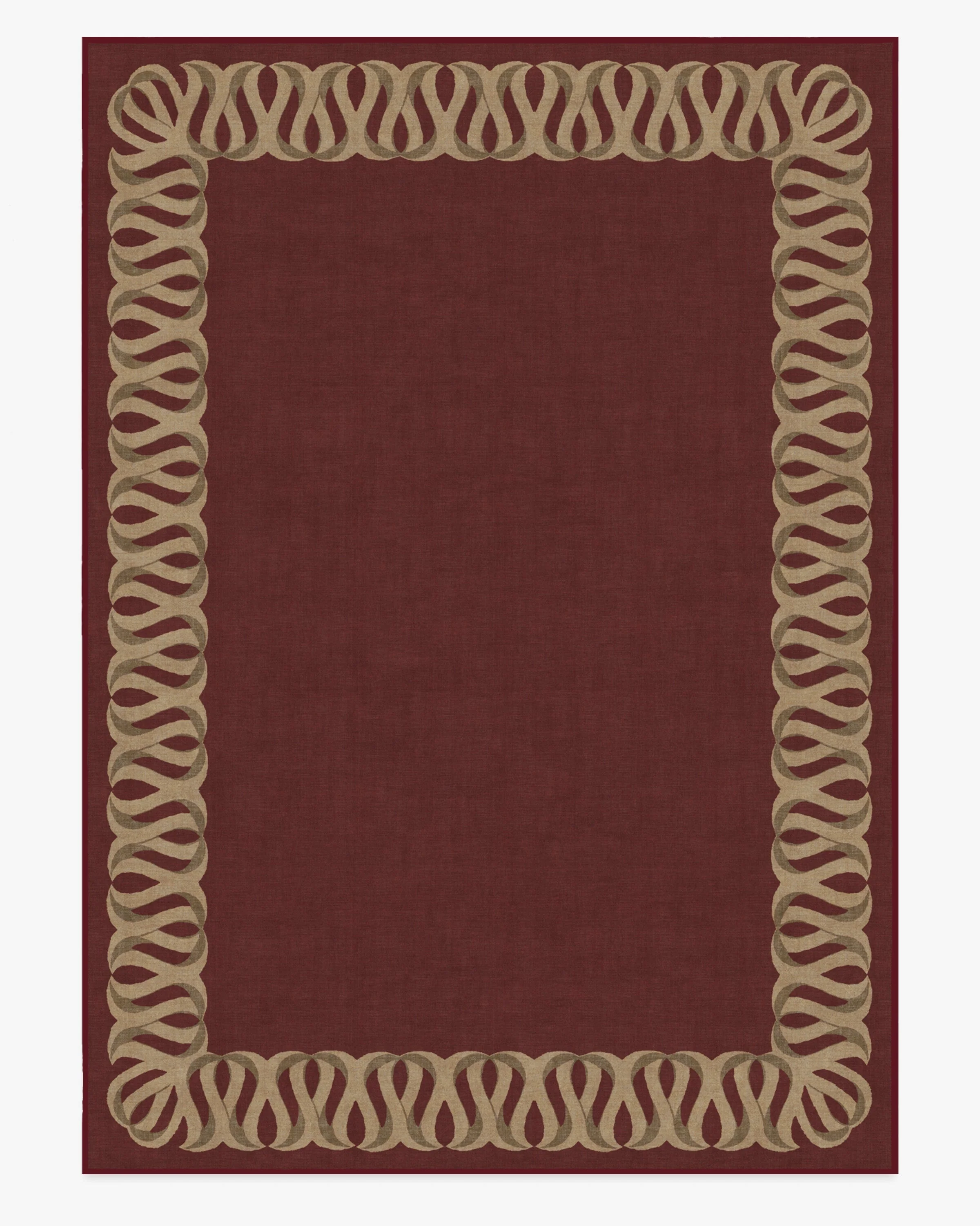 Ribbon Border Red & Natural Rug