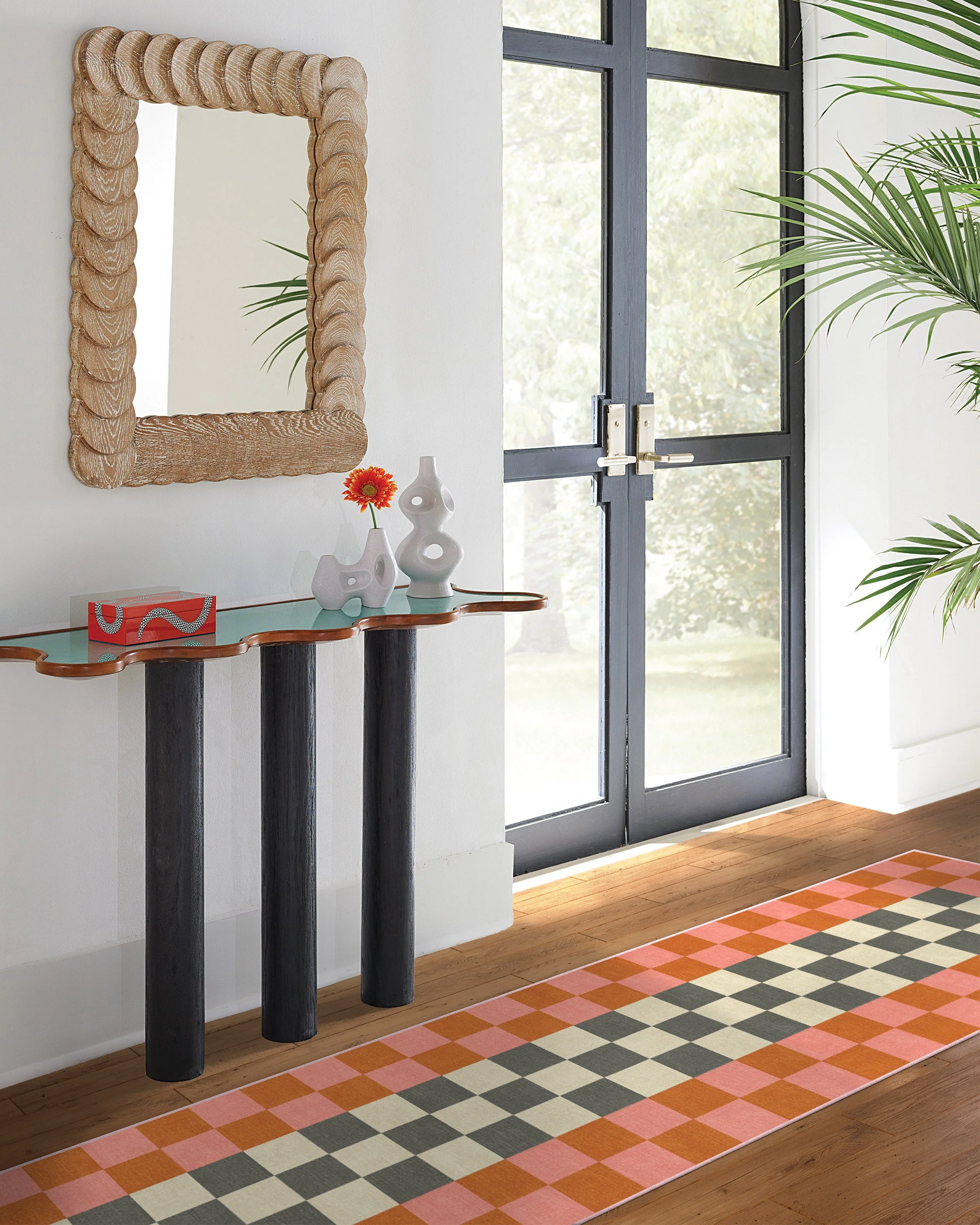 Checker Border Pink & Orange Flatwoven Rug by Jonathan Adler
