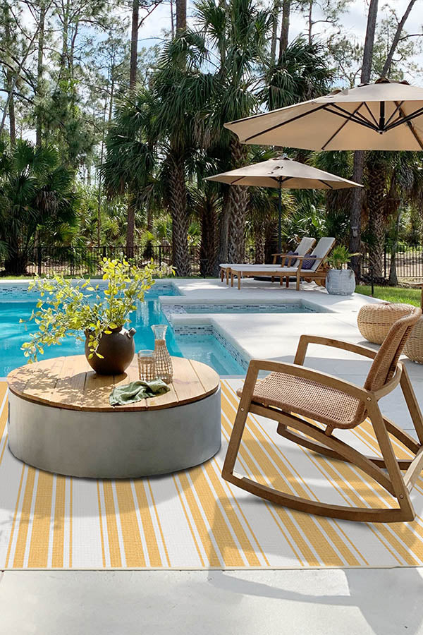 Marina Stripe Yellow Outdoor Rug