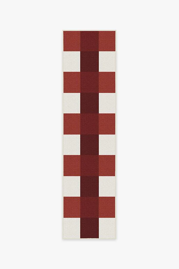 Gingham Plaid Red & White Outdoor Rug