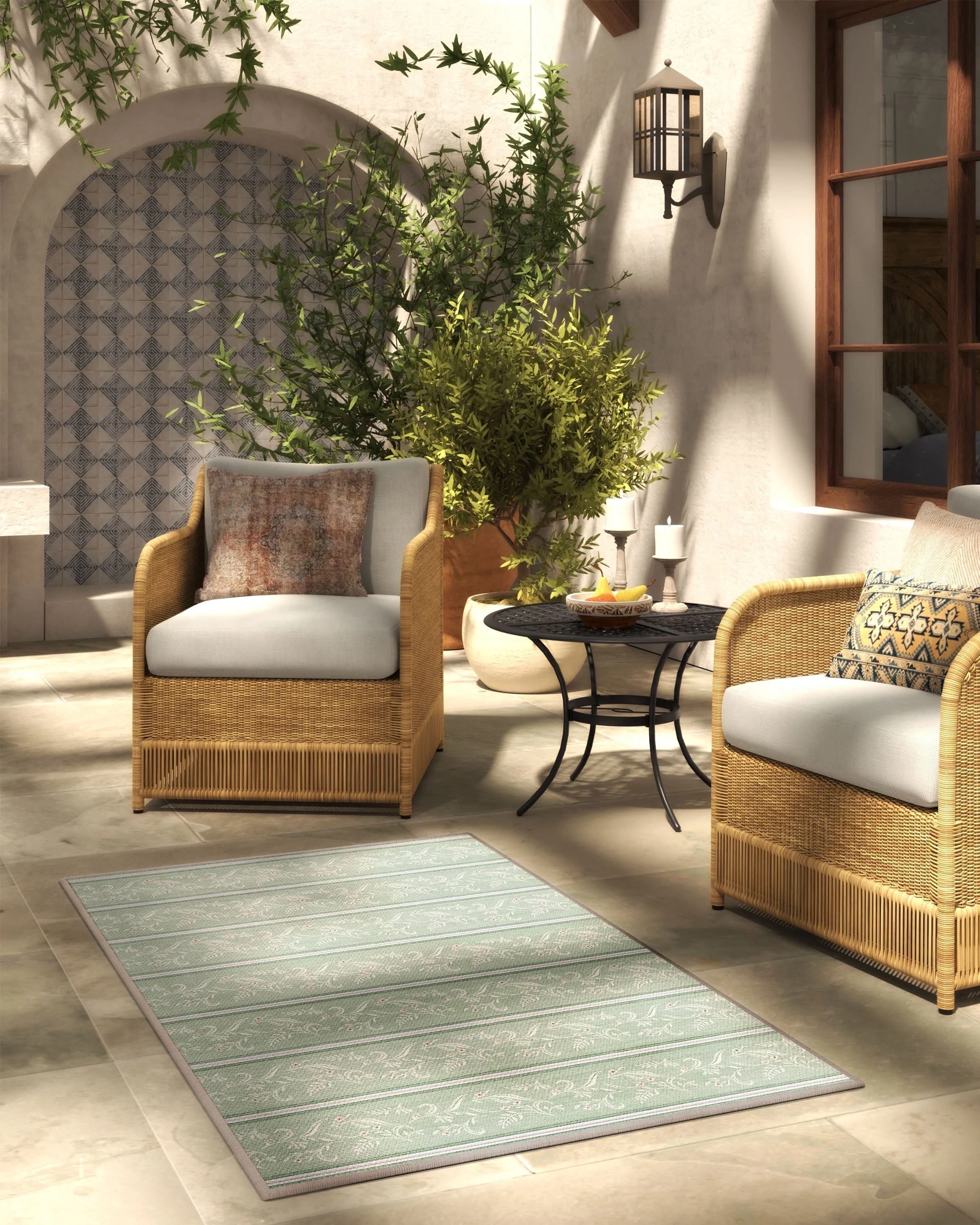 Sambuco Stripe Celadon Outdoor Rug