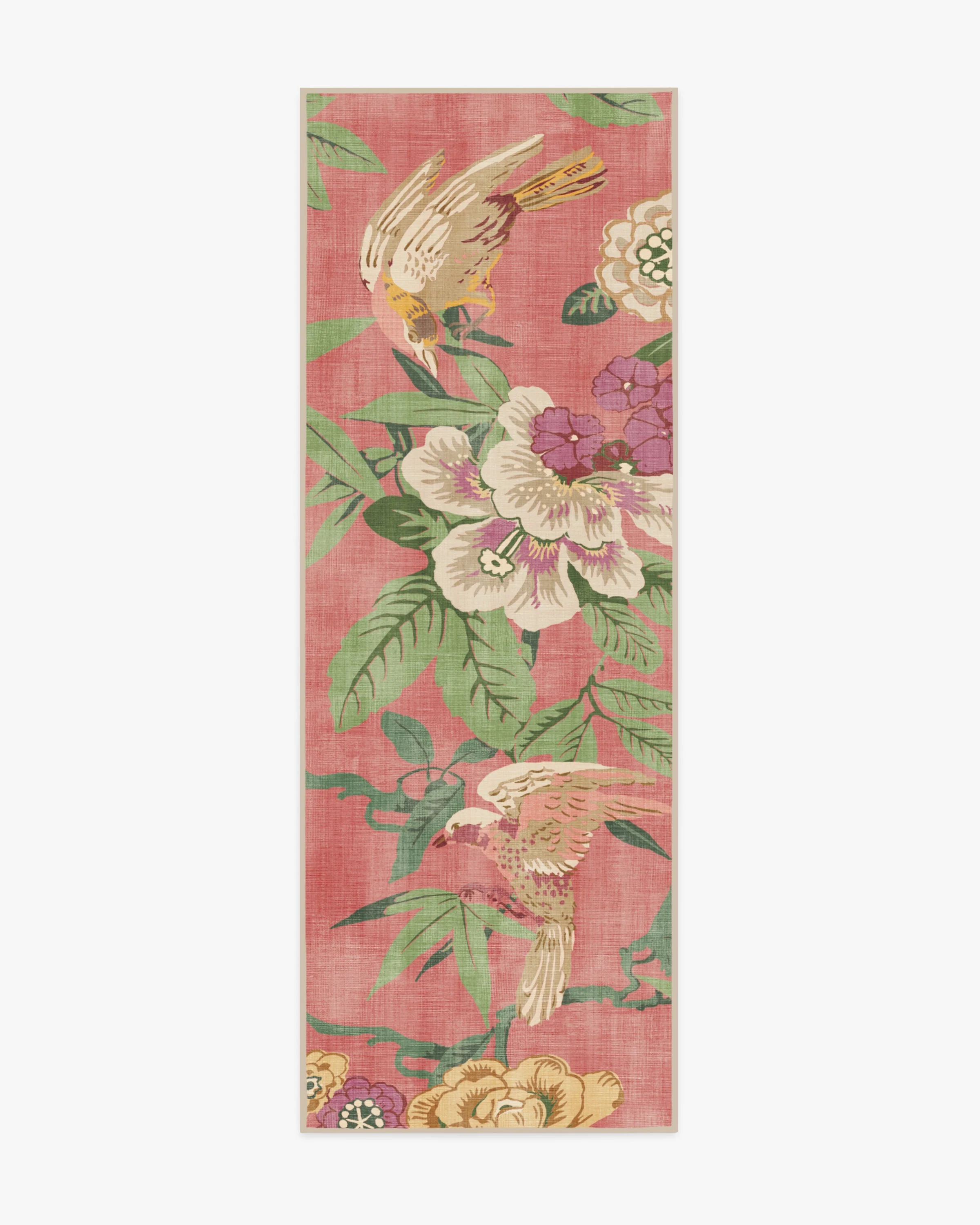 Bamboo & Bird Blossom Pink Flatwoven Rug by Sanderson