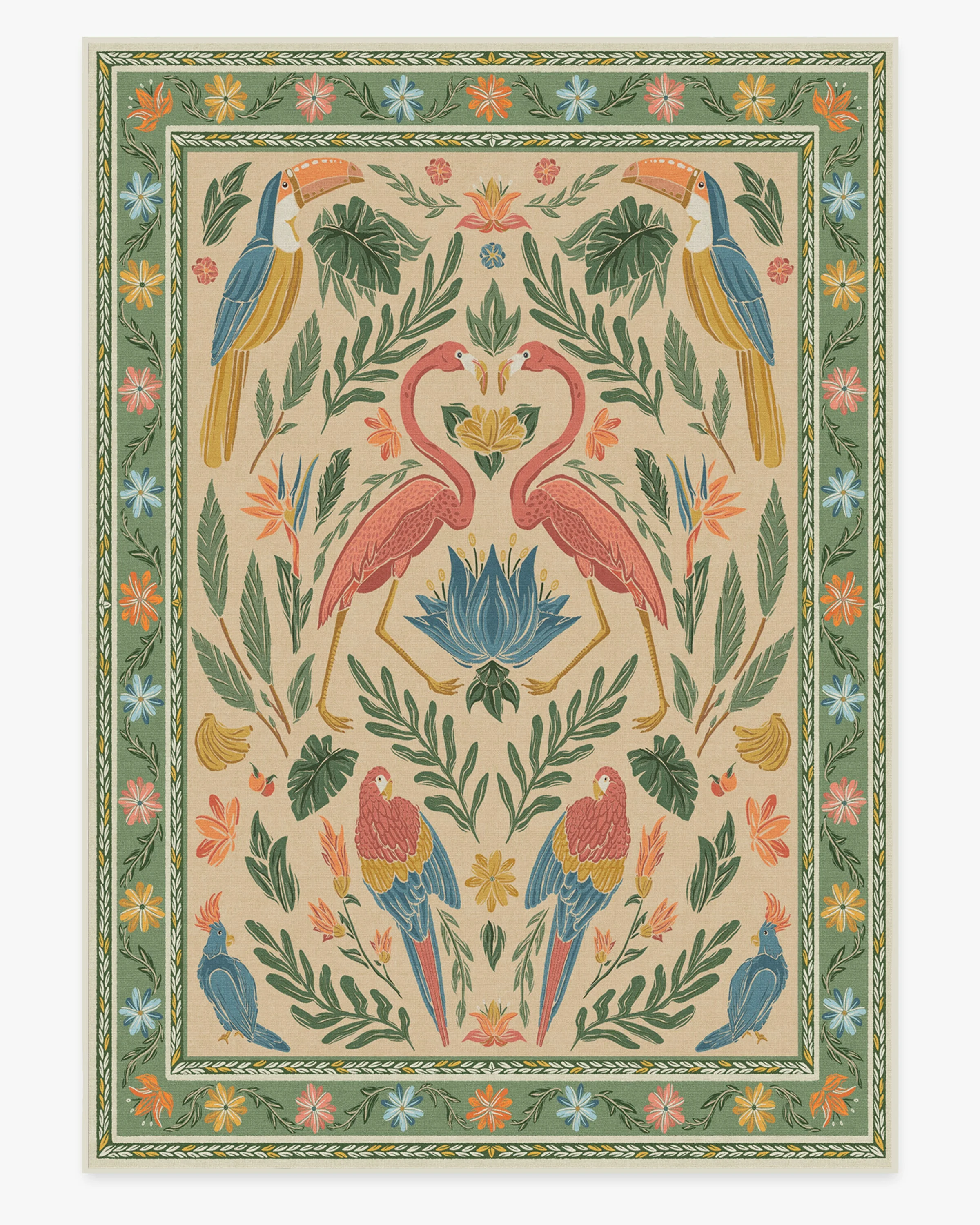 Birds Of A Feather Green & Peach Rug by Iris Apfel