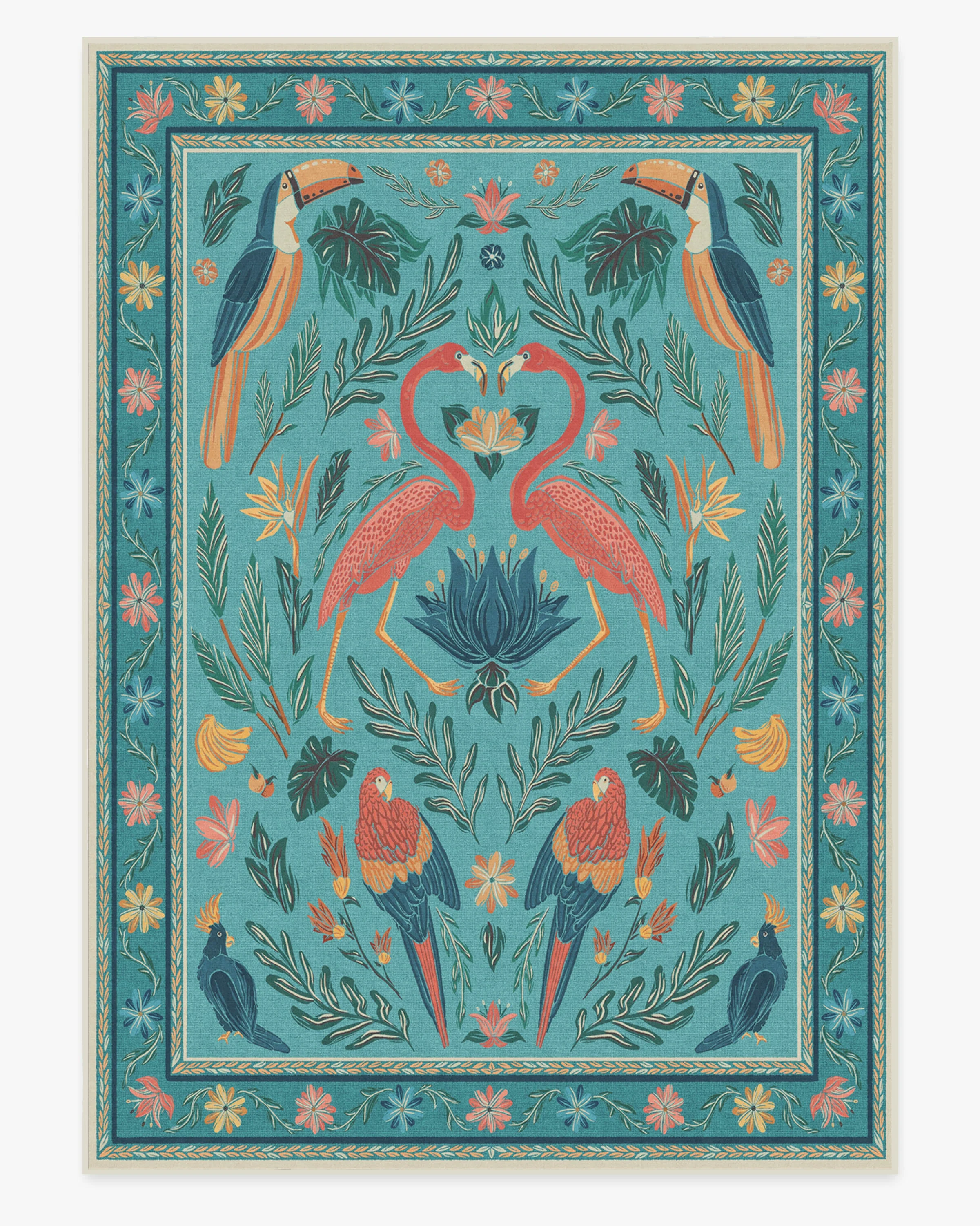 Birds Of A Feather Aqua Flatwoven Rug by Iris Apfel