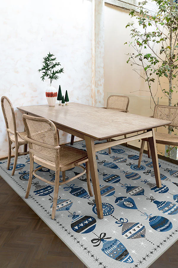 Festive Garland Blue Grey Outdoor Rug