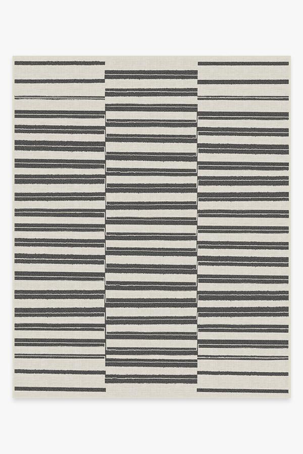 Offset Stripe Black Outdoor Rug