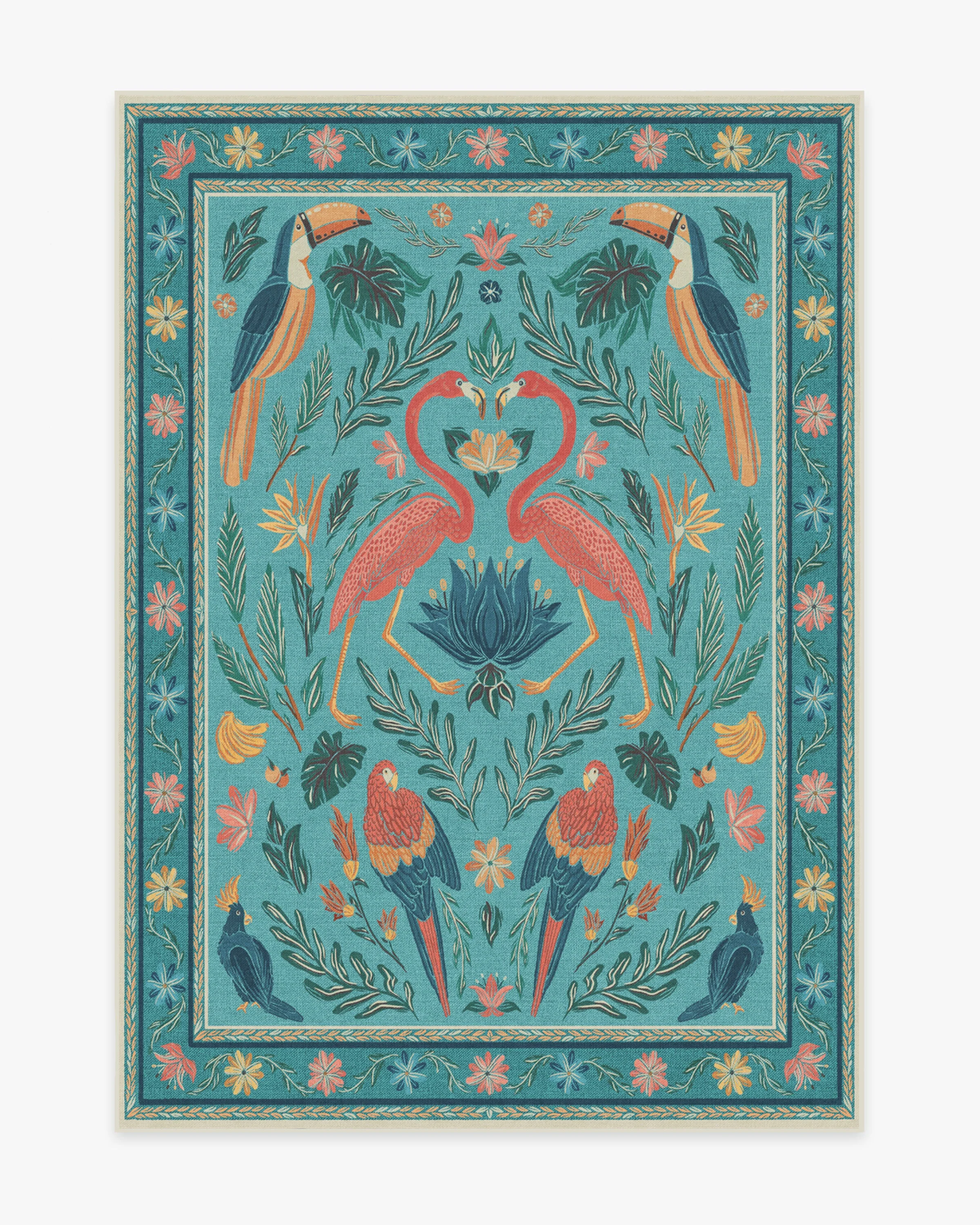 Birds Of A Feather Aqua Flatwoven Rug by Iris Apfel