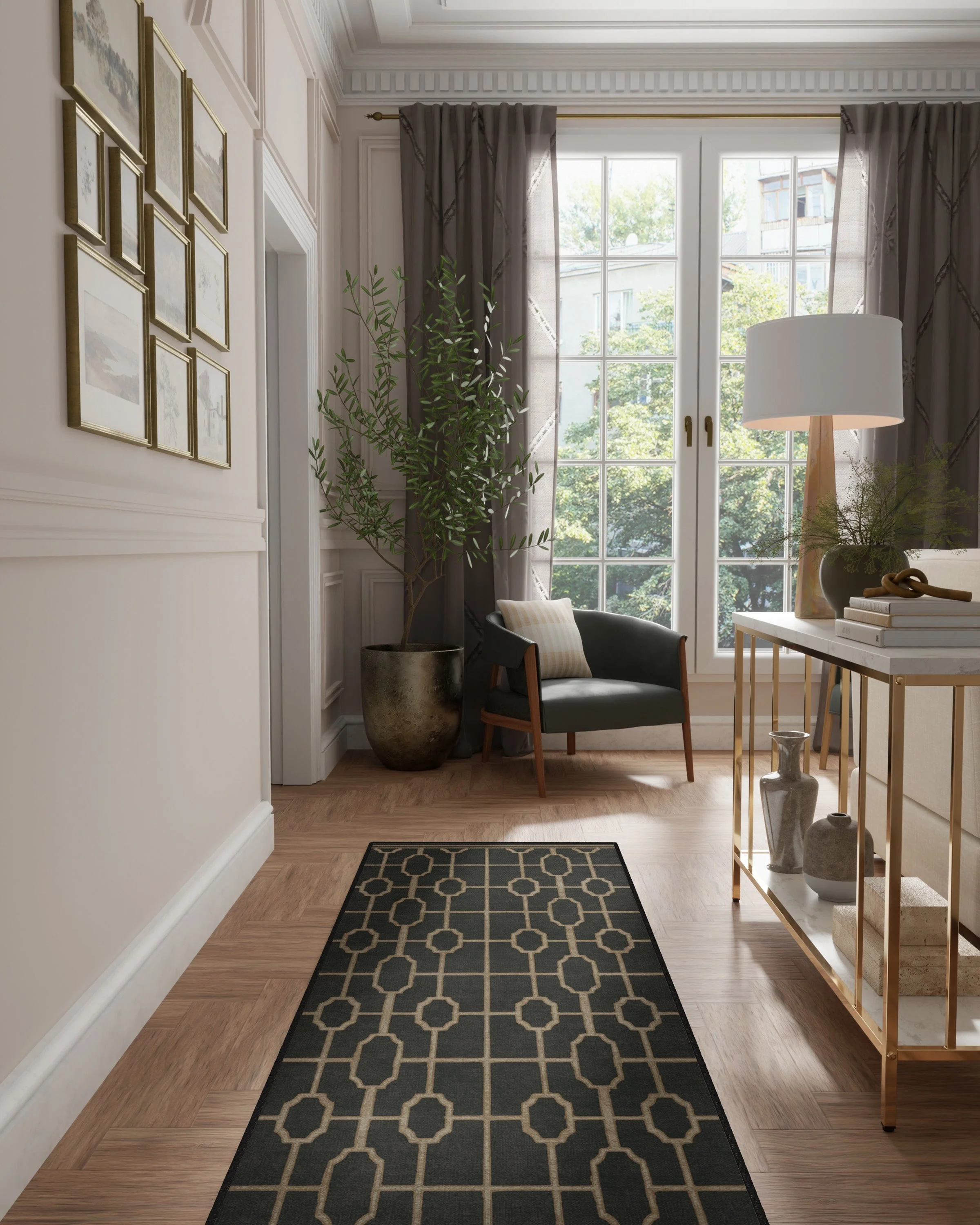 Diana Trellis Black & Gold Flatwoven Rug by The Hiltons