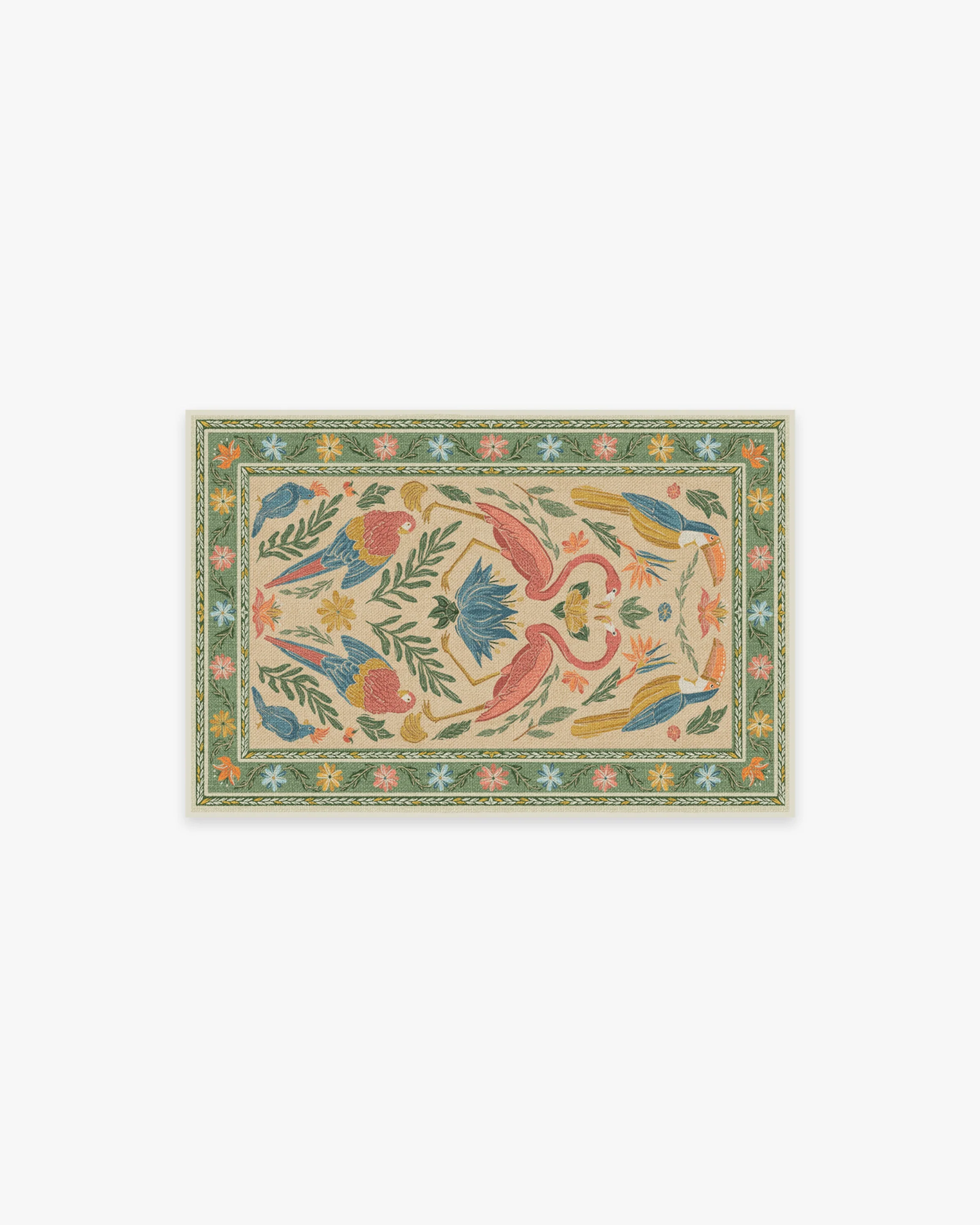 Birds Of A Feather Green & Peach Flatwoven Rug by Iris Apfel